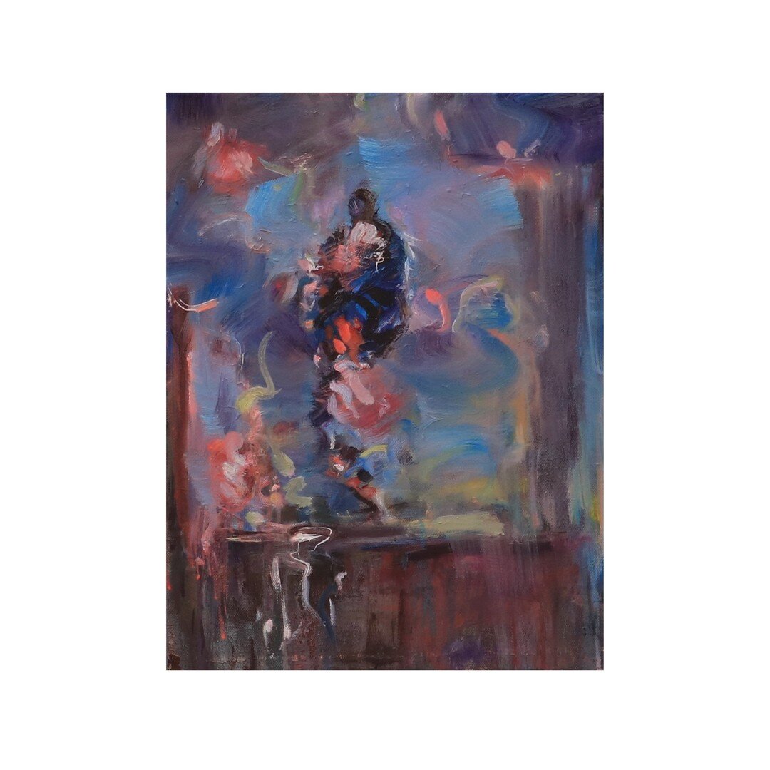 Experimenting with renaissance and japanese influence -  I made a couple of these smaller paintings a few years ago.  Always good to keep trying new ideas out.

'Falling Like Saints' (2015), 30 x 52cm

Tony