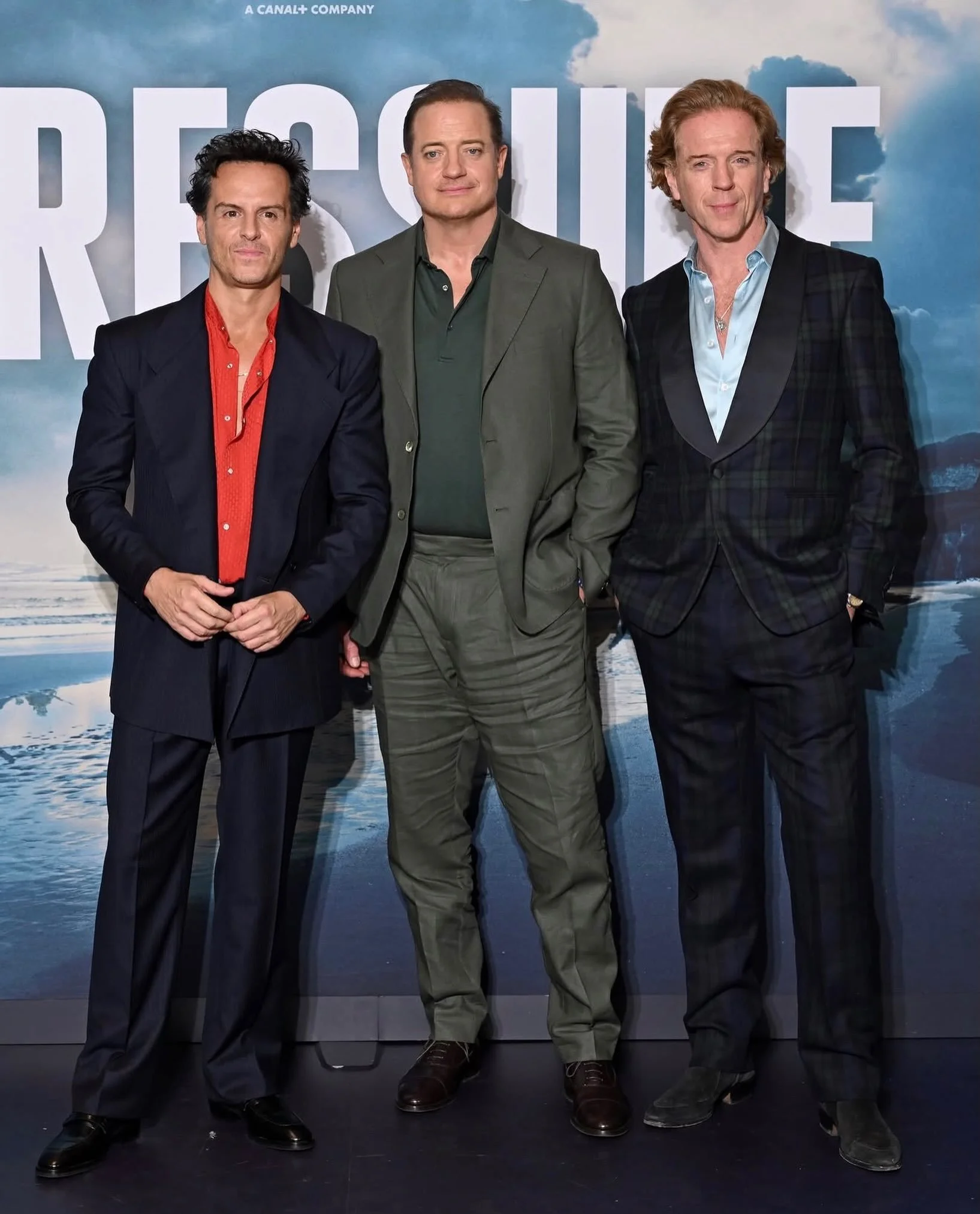 Leading men from the @pressuremovie tonight &hellip; #andrewscott #brendanfraser and #damianlewis , who is in @huntsmansavilerow styled by @millionairmag