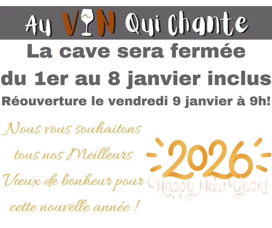 ✨Joyeux R&eacute;veillon de la Saint Sylvestre  &agrave; tous🍷🥂🍾✨
et tous nos meilleurs v&oelig;ux pour cette nouvelle ann&eacute;e !

❗La cave est encore ouverte le 31 d&eacute;cembre de 9h30 &agrave; 18h❗
Puis fermeture du 1er au 8 janvier inclu
