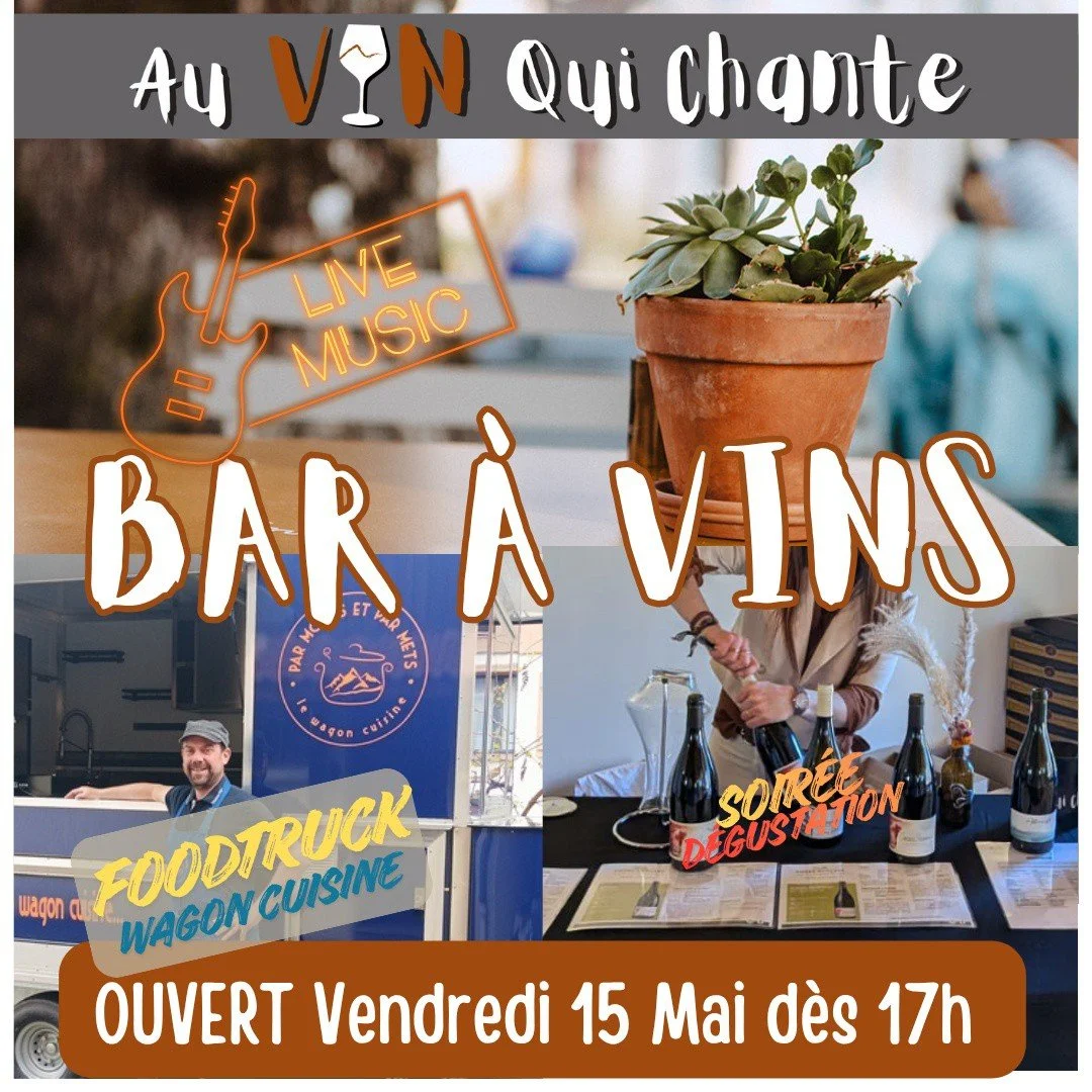 *** 🍷 𝐁𝐀𝐑 𝐀̀ 𝐕𝐈𝐍𝐒 - 𝐥𝐚 𝐏𝐫𝐞𝐦𝐢𝐞̀𝐫𝐞 !🍷***

𝐌𝐮𝐬𝐢𝐪𝐮𝐞 𝐋𝐢𝐯𝐞 🎸 
𝐅𝐨𝐨𝐝𝐭𝐫𝐮𝐜𝐤 🥪 
𝐃𝐞́𝐠𝐮𝐬𝐭𝐚𝐭𝐢𝐨𝐧 𝐝𝐞 𝐯𝐢𝐧𝐬 🍷 

Le printemps s'installe, il est temps de faire revivre notre jolie terrasse ☀️

👉 R&eacute;ouve