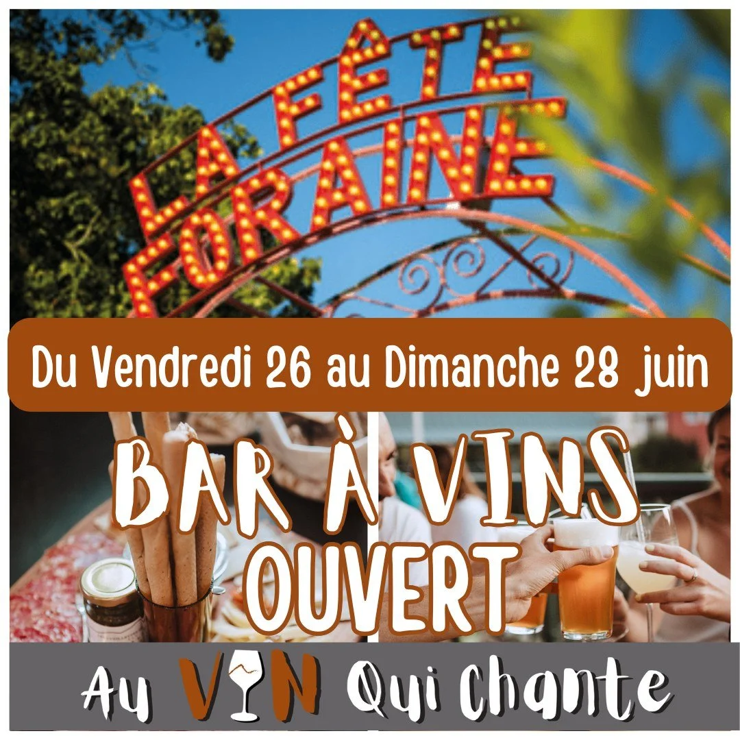 *** 𝐅𝐄̂𝐓𝐄 𝐅𝐎𝐑𝐀𝐈𝐍𝐄 🎡***

La Vogue s'installe sur l'avenue des Th&eacute;zi&egrave;res d&egrave;s la semaine prochaine !

L'attraction pr&eacute;f&eacute;r&eacute;e des Adultes c'est Au Vin qui Chante :
𝐁𝐀𝐑 𝐀̀ 𝐕𝐈𝐍𝐒 les vendredi 26 e