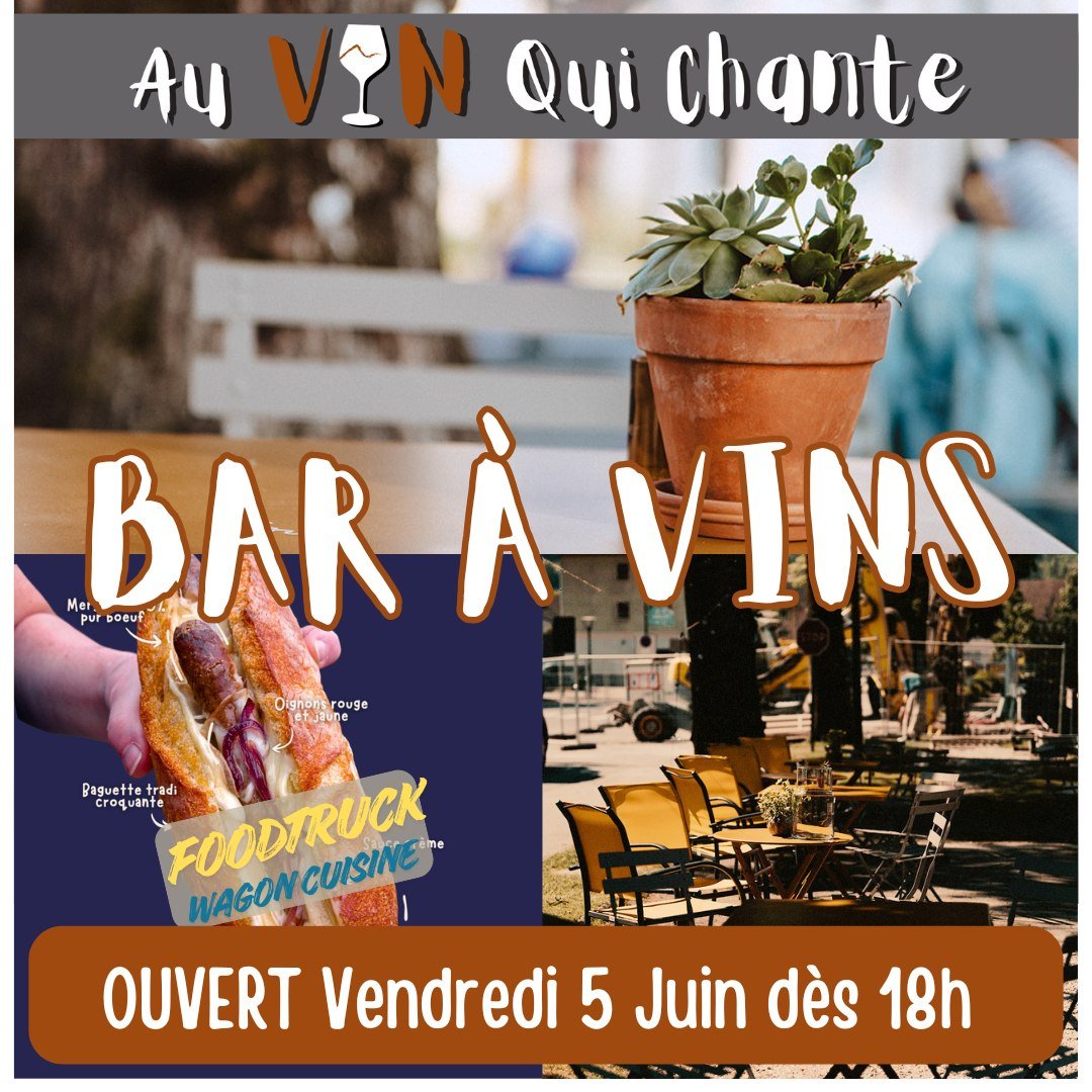 *** 𝐁𝐚𝐫 𝐚̀ 𝐕𝐢𝐧𝐬 - 𝐕𝐞𝐧𝐝𝐫𝐞𝐝𝐢 𝟓 𝐉𝐮𝐢𝐧 ***

𝐅𝐨𝐨𝐝𝐭𝐫𝐮𝐜𝐤 🌭
𝐃𝐞́𝐠𝐮𝐬𝐭𝐚𝐭𝐢𝐨𝐧 𝐝𝐞 𝐁𝐢𝐞̀𝐫𝐞𝐬 🍺

Apr&egrave;s le succ&egrave;s du 21 Mai, le 𝐁𝐚𝐫 &agrave; 𝐕𝐢𝐧𝐬 reprend ses quartiers le 𝐕𝐞𝐧𝐝𝐫𝐞𝐝𝐢 𝟓 𝐉𝐮𝐢?