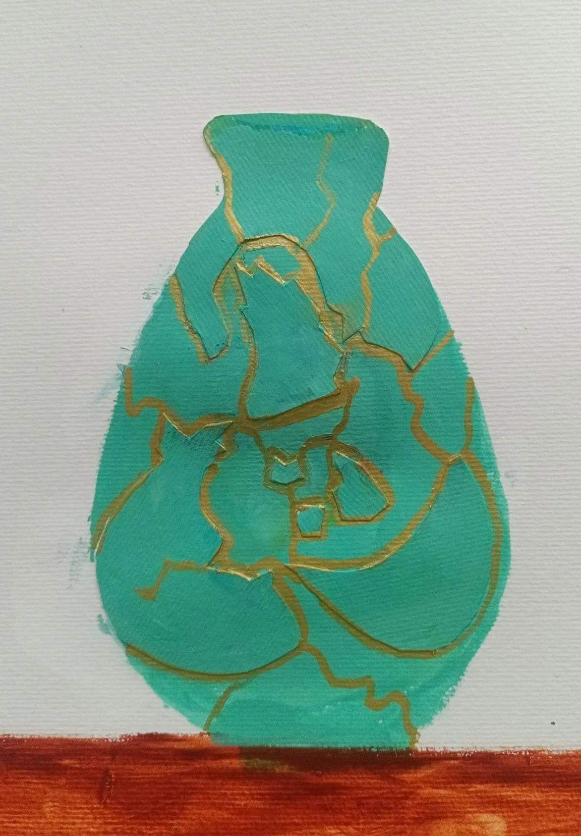 Wieder zusammengesetzte grüne Vase mit goldenen Linien an den Bruchstellen, als Ausdruck der Heilung einer belastenden Erinnerung im lösungsorientierten Malen..jpeg