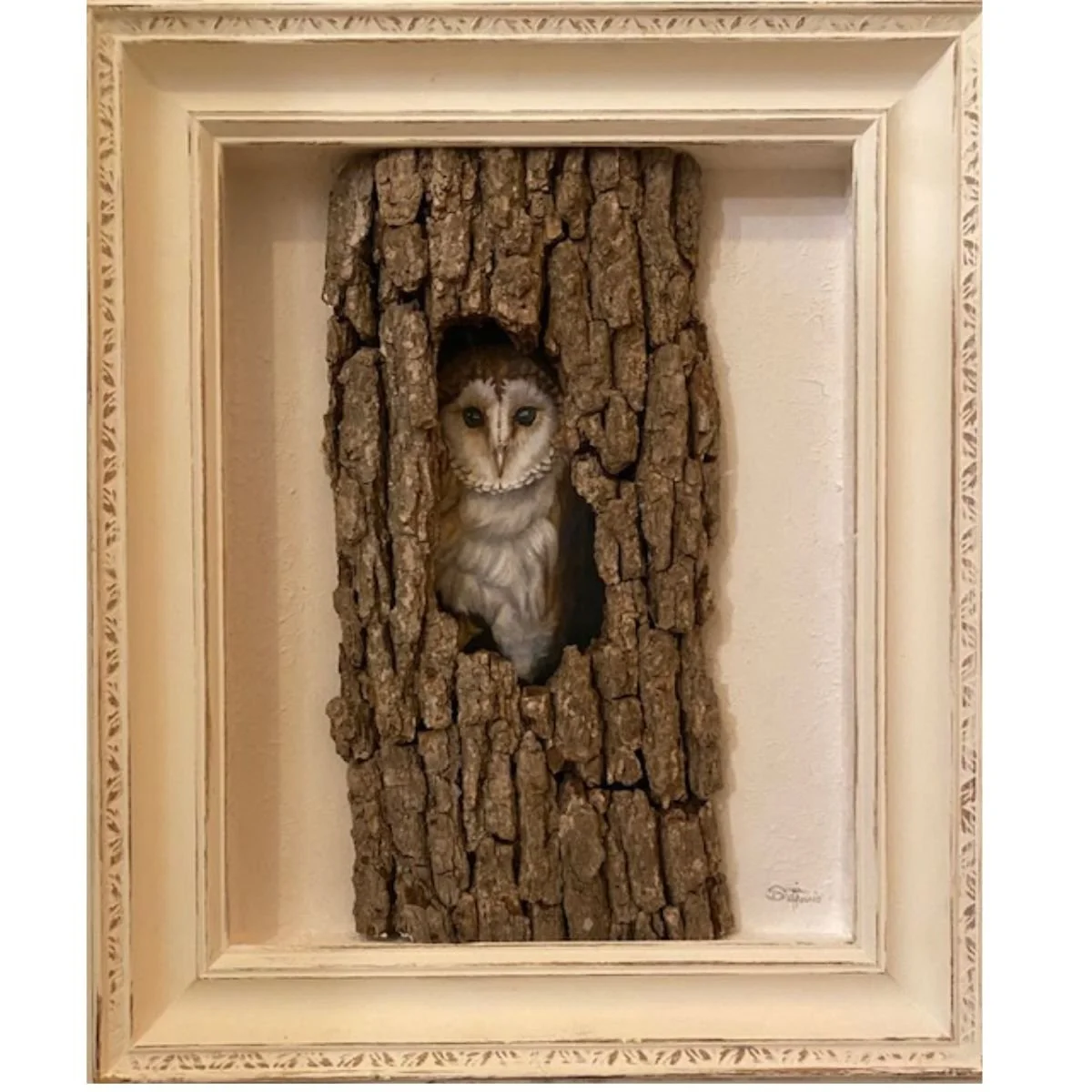 Barn Owl In Oak Tree - 15x20 Oil on canvas - oak bark.jpg