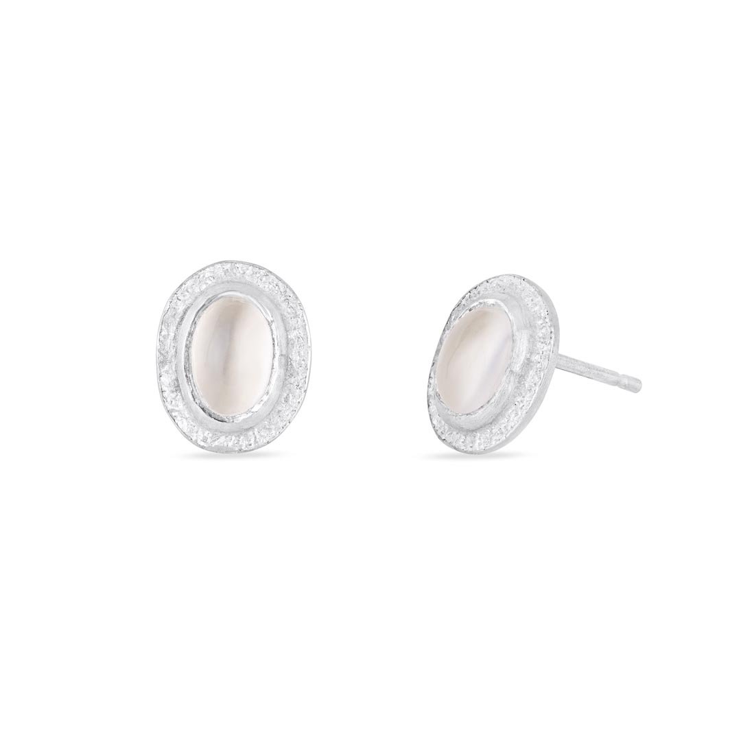 Mini White Moonstone Sand Studs