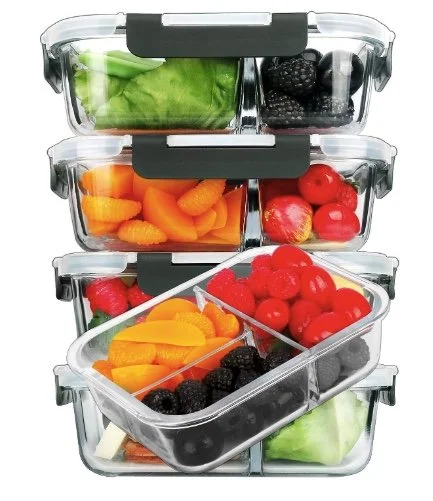 Glass Meal Prep Containers 3 Compartment with Lids, Glass Lunch Containers,Food Prep Lunch Box,Bento Box,BPA-Free, Microwave, Oven, Freezer Safe