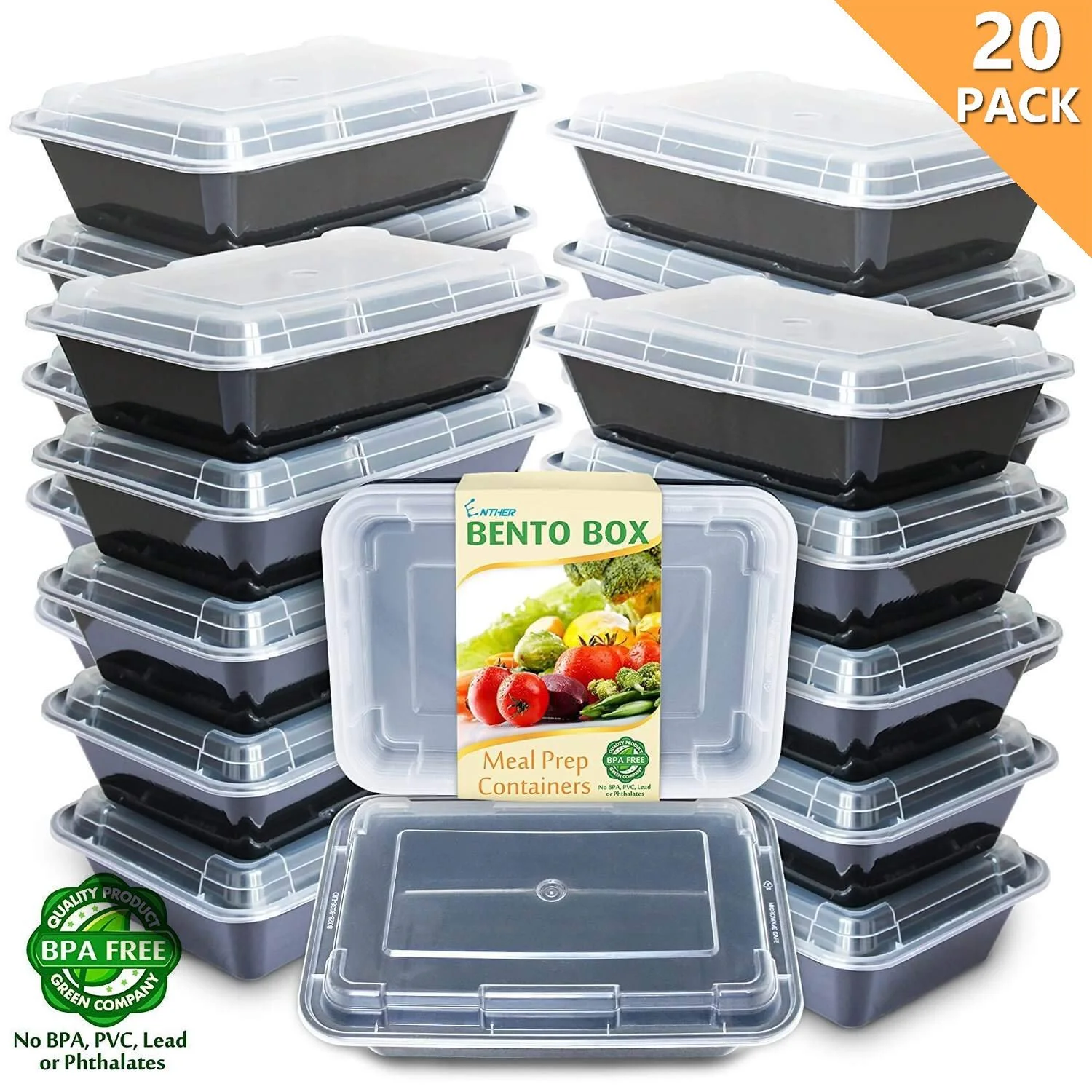 Meal Prep Container 20 Pack 3 Compartments with Lids Food Storage Bento Box BPA Free/Reusable/Stackable Lunch Planning, Microwave/Freezer/Dishwasher Safe, Portion Control 36oz