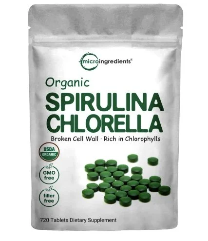 Raw Organic Spirulina Chlorella Tablets (Broken Cell Wall), Made from Organic Chlorella Spirulina Powder