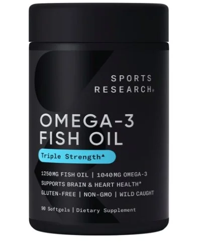 Sports Research Triple Strength Omega 3 Fish Oil - Burpless Fish Oil Supplement w/EPA & DHA Fatty Acids from Wild Alaskan Pollock - Heart, Brain & Immune Support for Men & Women - 1250 mg, 90 ct