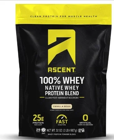 Ascent 100% Whey Protein Powder - Post Workout Whey Protein Isolate, Zero Artificial Flavors & Sweeteners