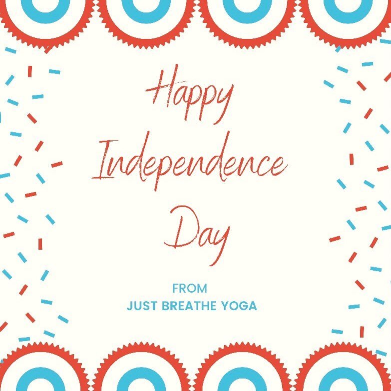 Happy 4th from your friends at JBY! ❤️🤍💙 a reminder that tomorrow we have a holiday schedule, make sure to sign up for the 8, 9 or 10 am classes to get your yoga in for the day. Have fun and stay safe! 🎆 
.
.
.
#justbreathe #justbreatheyoga #indep