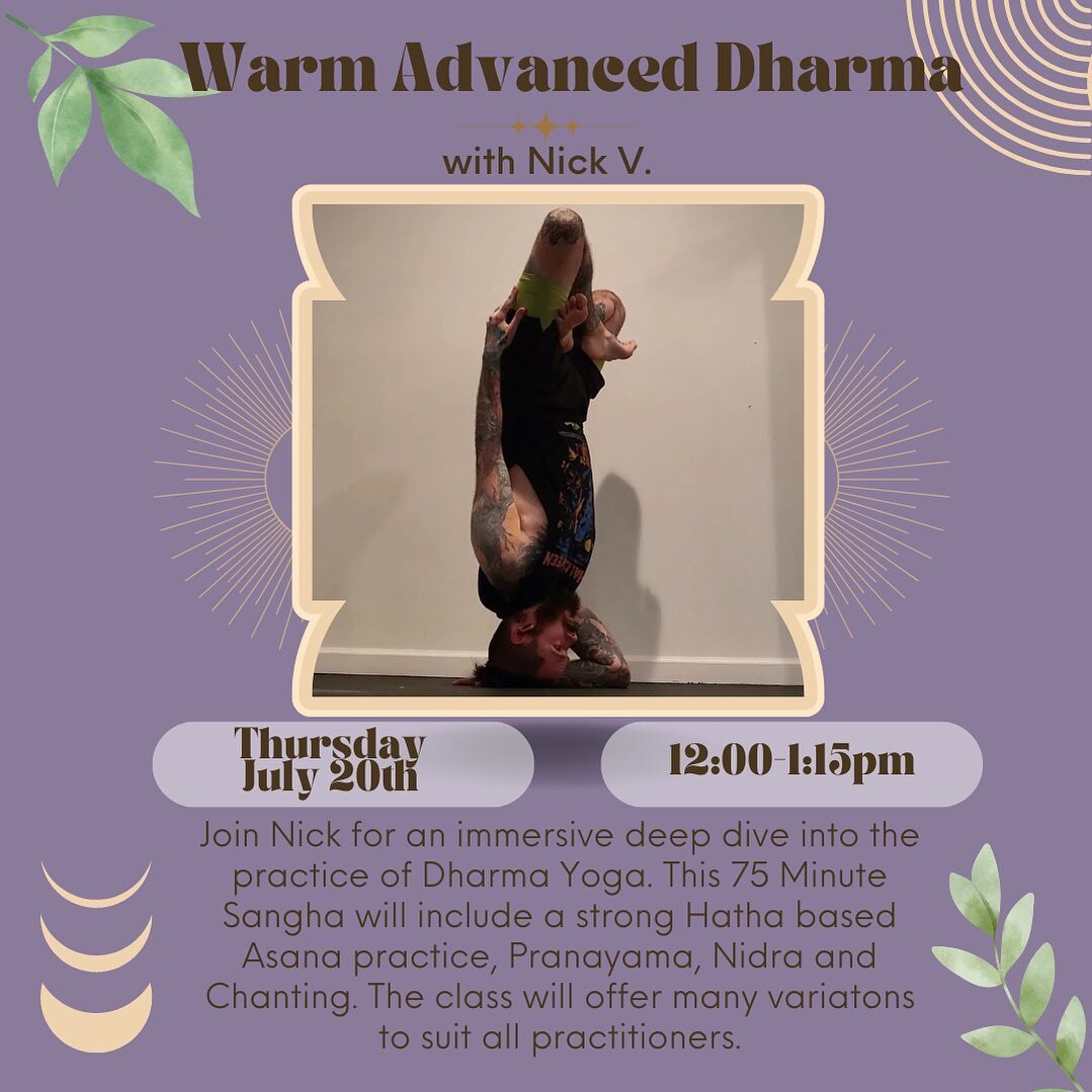 Thursday 7/20 12pm-1:15pm 
Join @xvishankax for a warm advanced Dharma class .

Sign up today
🏵️

#yoga #justbreatheyogawellness #yogastudio #sayville #dharma