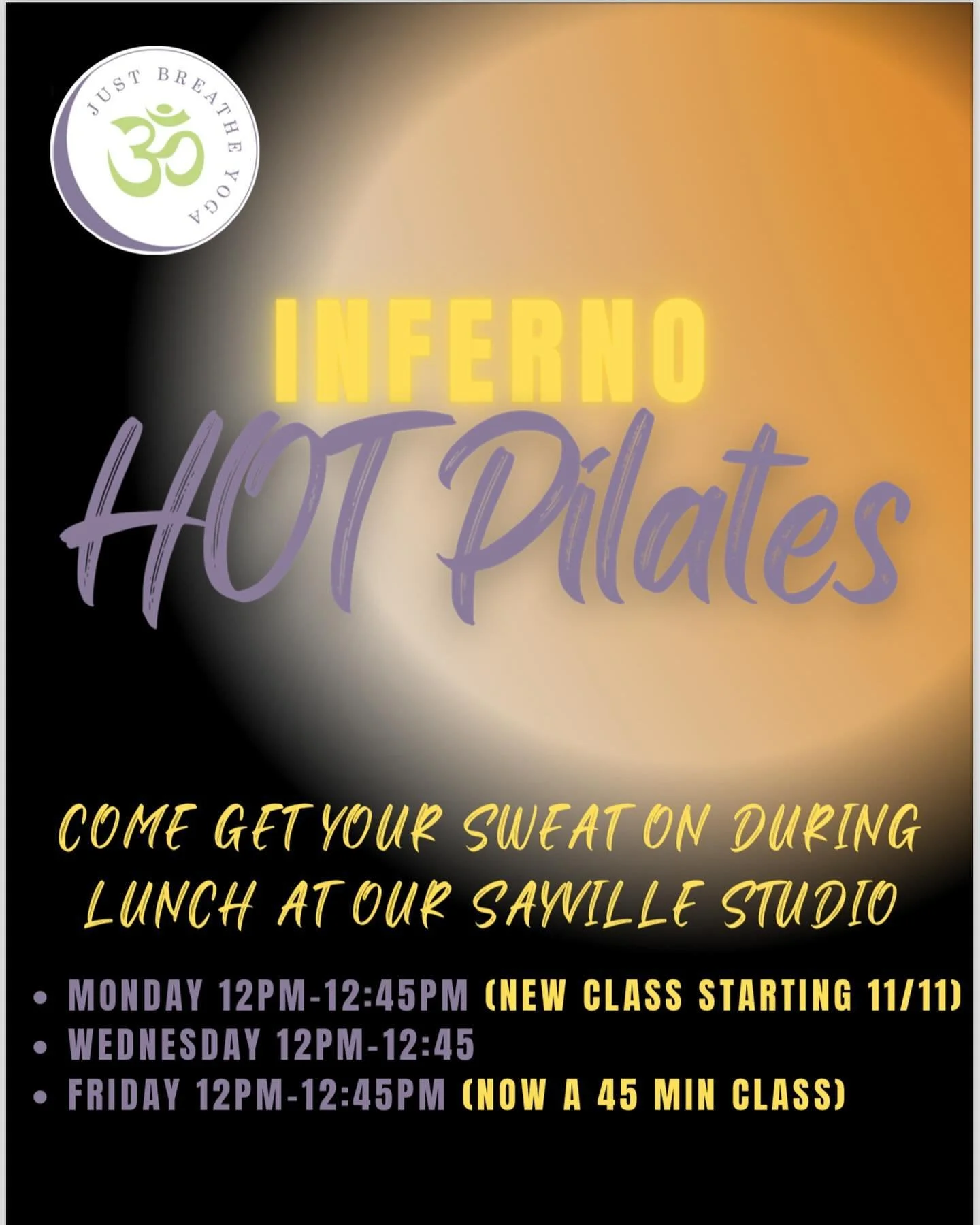 New classes in Sayville starting 11/11 

#hotpilates #jby #justbreatheyogawellness #yogastudio #yogapractice #infernopilates #sayville