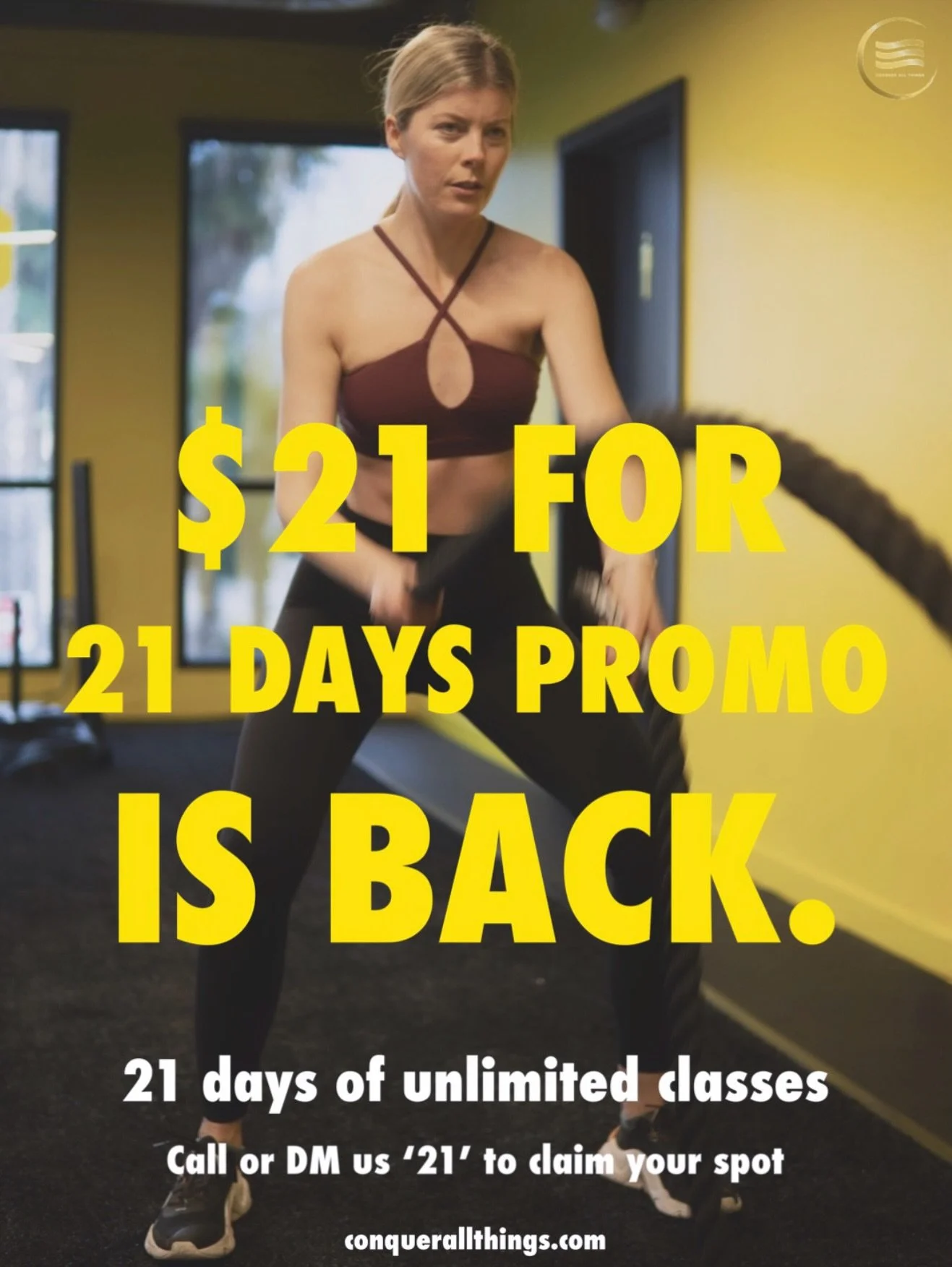 IT&rsquo;S BACK!!! 🔥

Our $21 for 21 days promotion is here again, and this is your sign to start!

Unlimited classes for 21 days with our amazing coaches and a supportive community. 💛
No matter your level, we&rsquo;re here to guide and challenge y