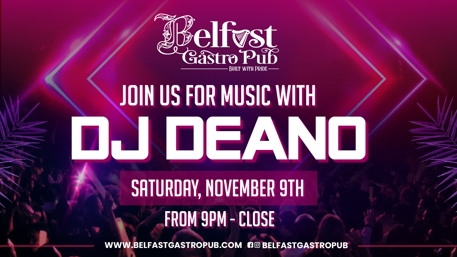 JOIN US FOR MUSIC WITH DJ DEANO SATURDAY, NOVEMBER 9TH FROM 9PM - CLOSE