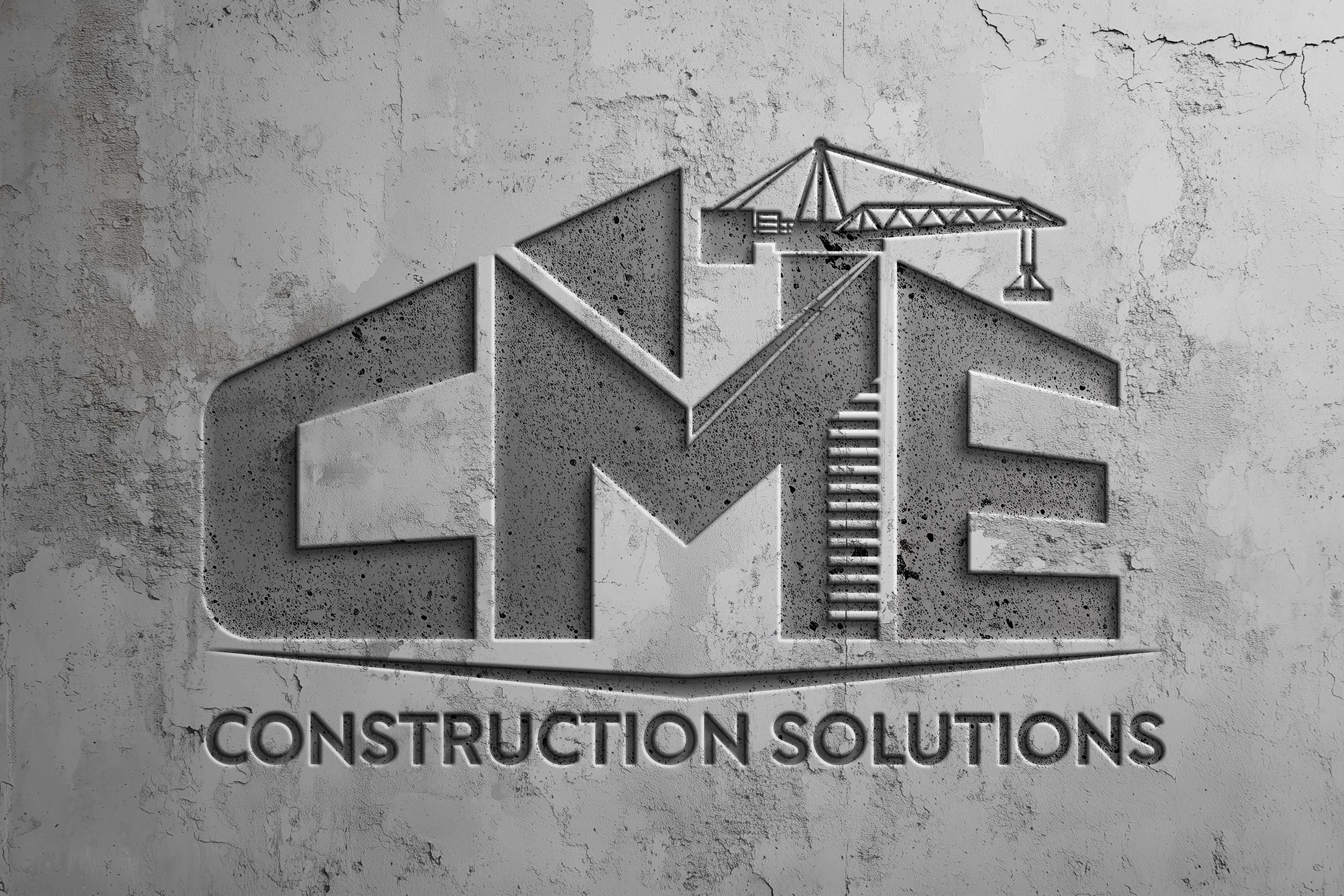 Construction logo design and mockup on a concrete wall - graphic designer 
