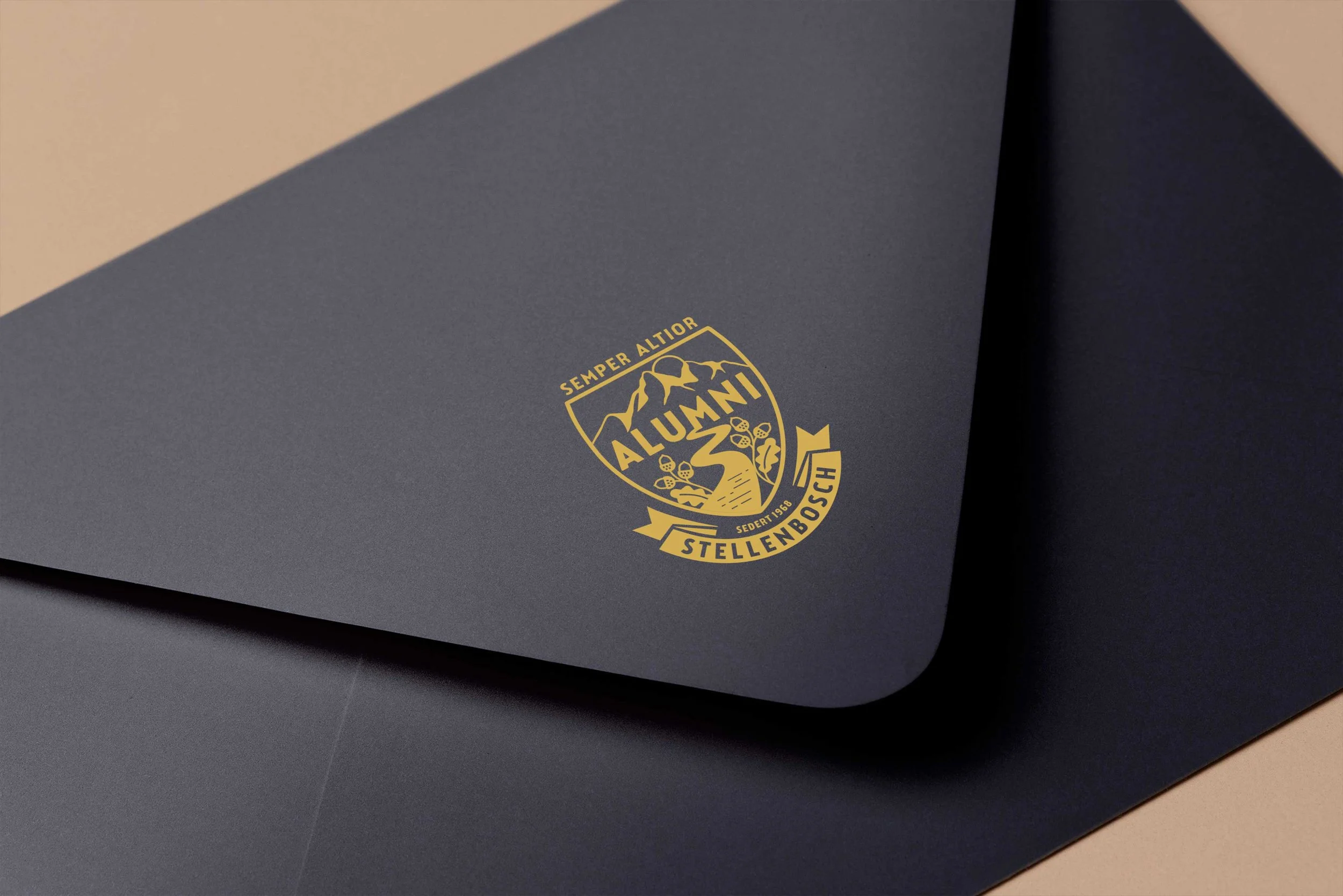 Hoërskool Stellenbosch Alumni Logo Design & Envelope Gold Foil Mockup
