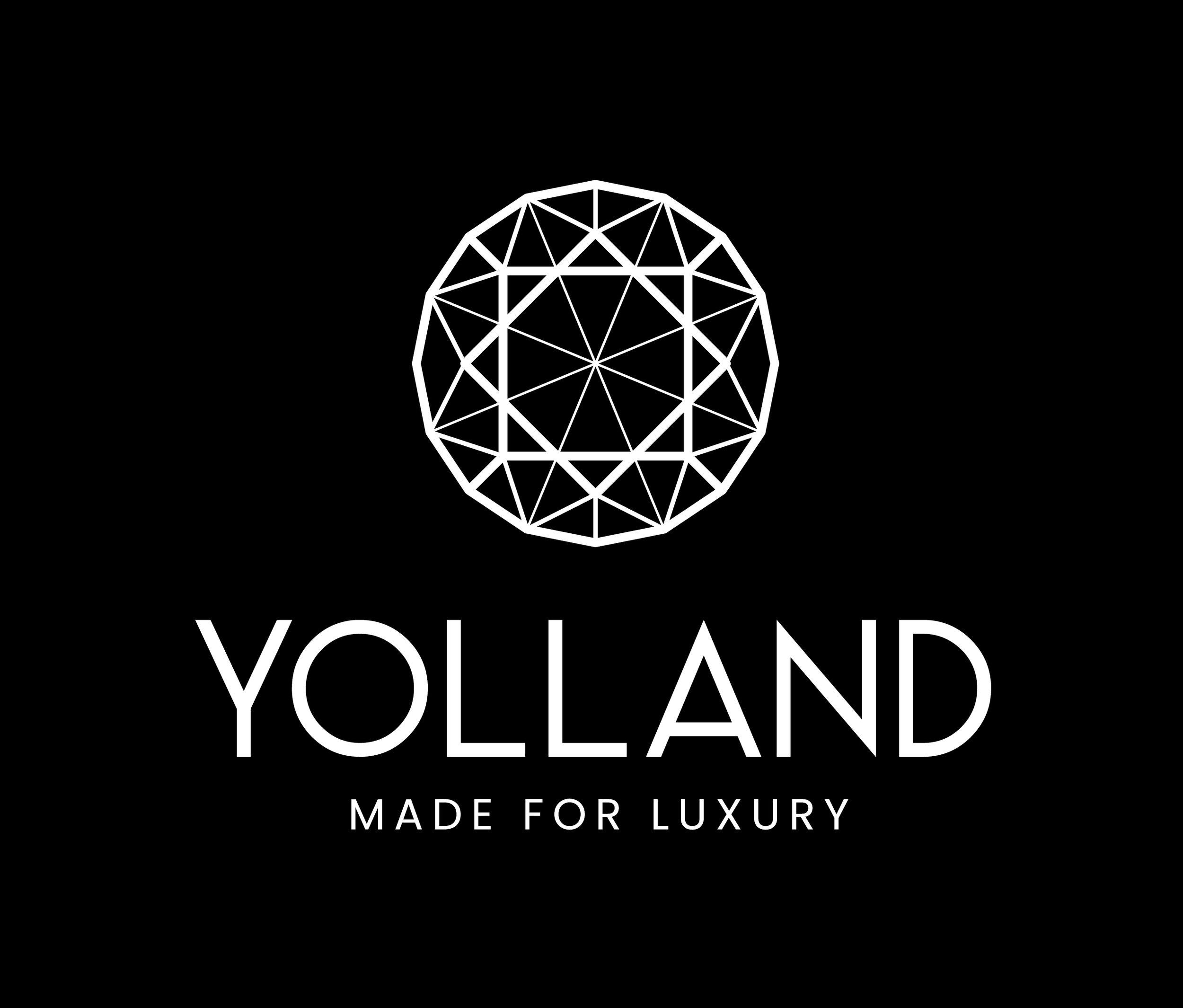 Yolland white logo on black background design