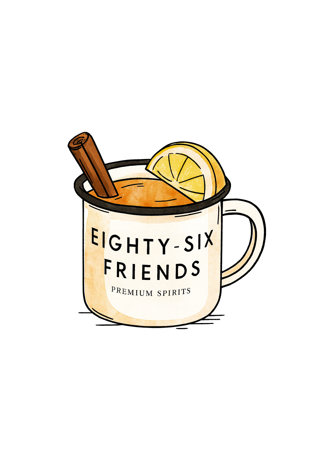 Eighty Six friends honey spiced rum hot toddy enamel mug lemmon cinnamon warming smooth