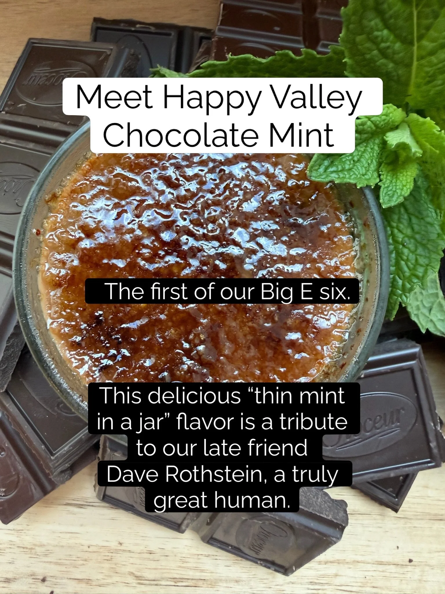As a tribute to the late, great Dave Rothstein aka @snowsculpt (aka @happyvalleymint), we&rsquo;re excited to be bringing Happy Valley Chocolate Mint to the Massachusetts building at @thebigefair for the first time.

Dave was a friend to a lot of loc