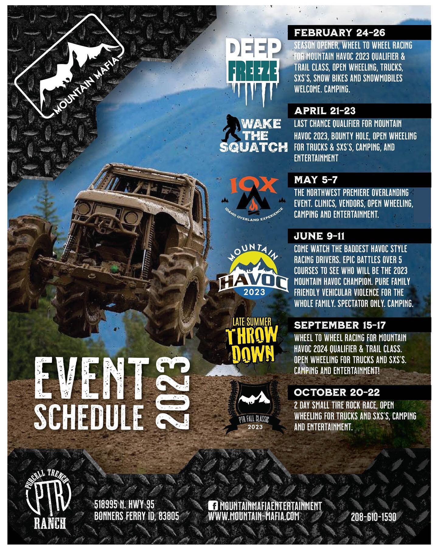 2023 Mountain Mafia Schedule!!!!!! Friends, trucks and family friendly vehicular violence!!!