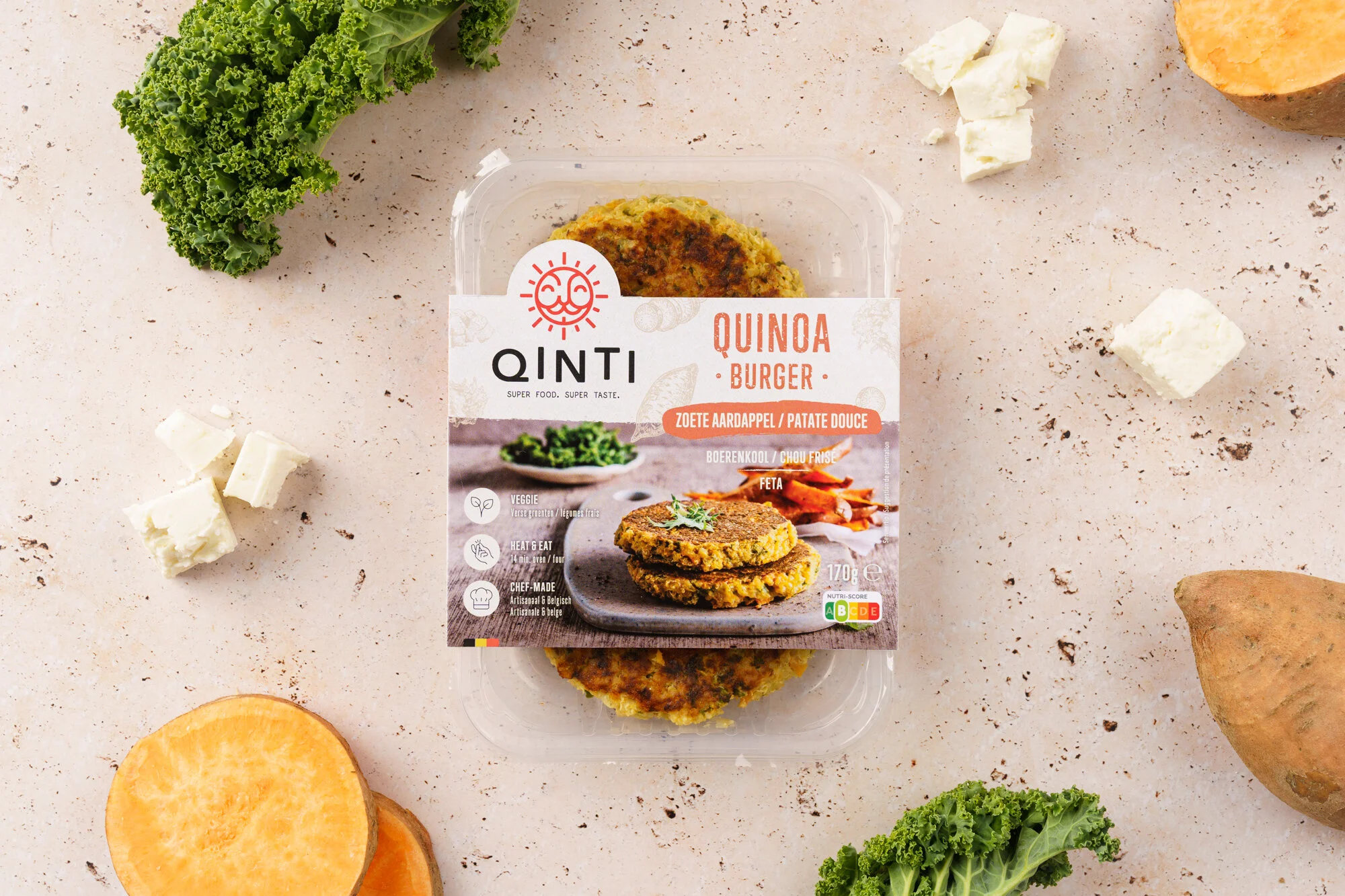 QINTI burger met zoete aardappel