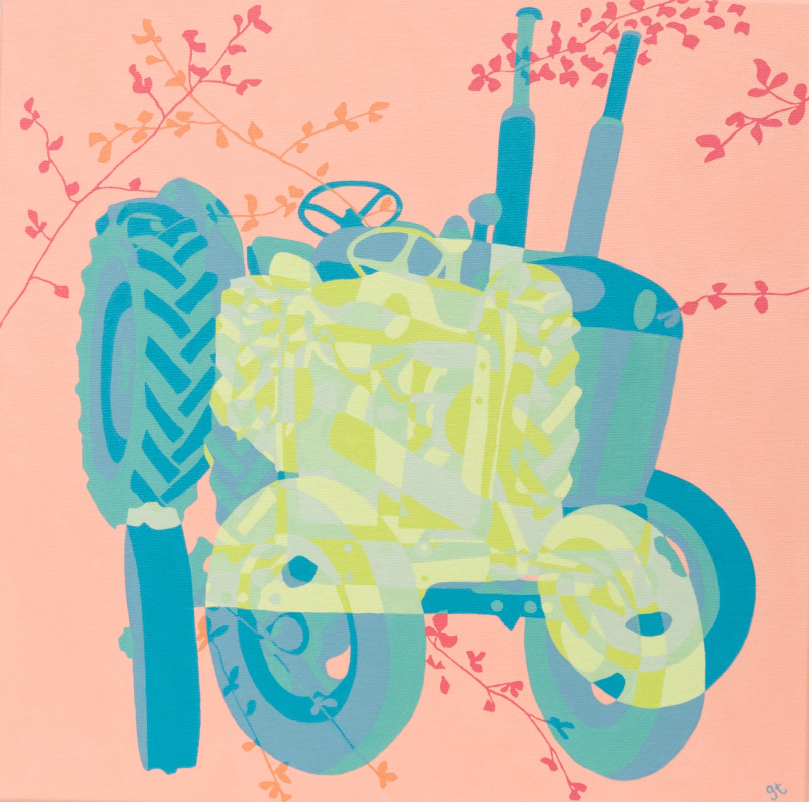 Hedge Kept Tractor 2, Oil on Canvas, 50cm by 50cm, 2023