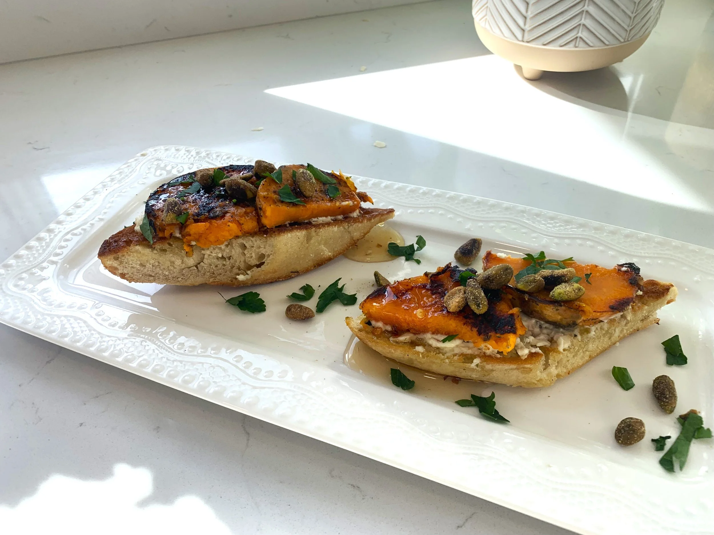 Crostini with Sweet Potato and Hot Honey