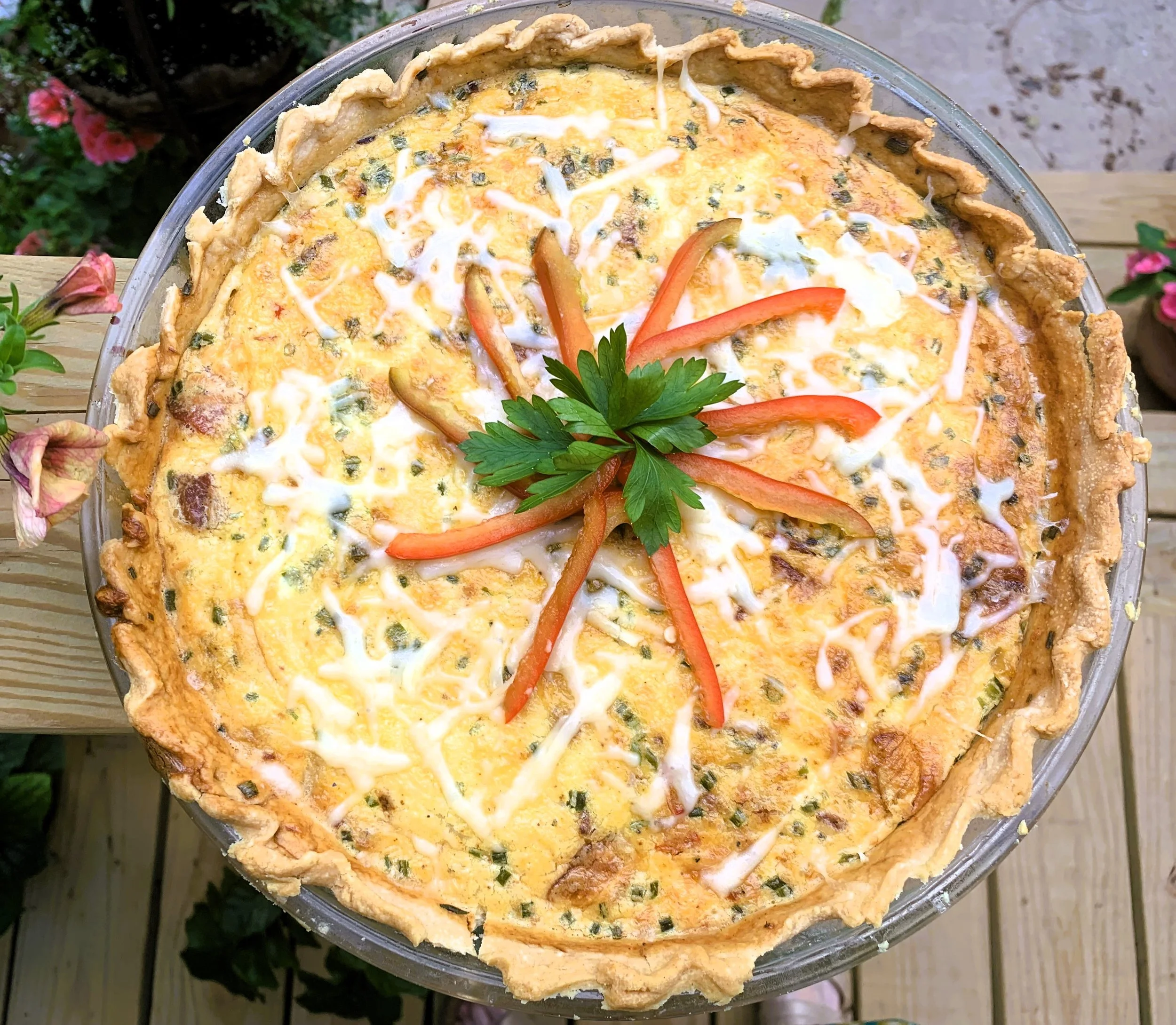 Quiche with Bacon, Onions and Red Pepper