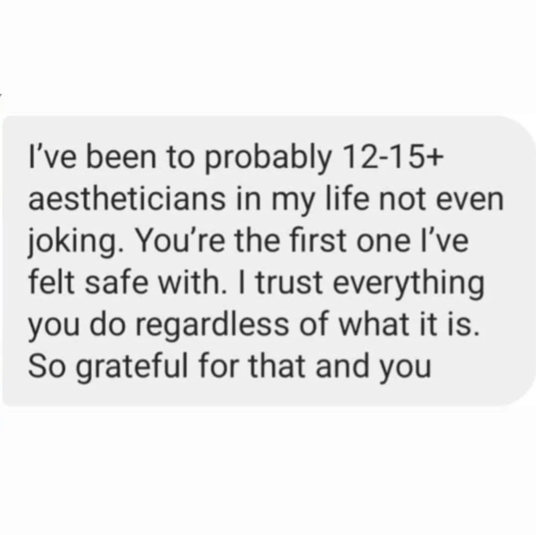 Text message discussing trust and safety with holistic esthetician facesbykatey