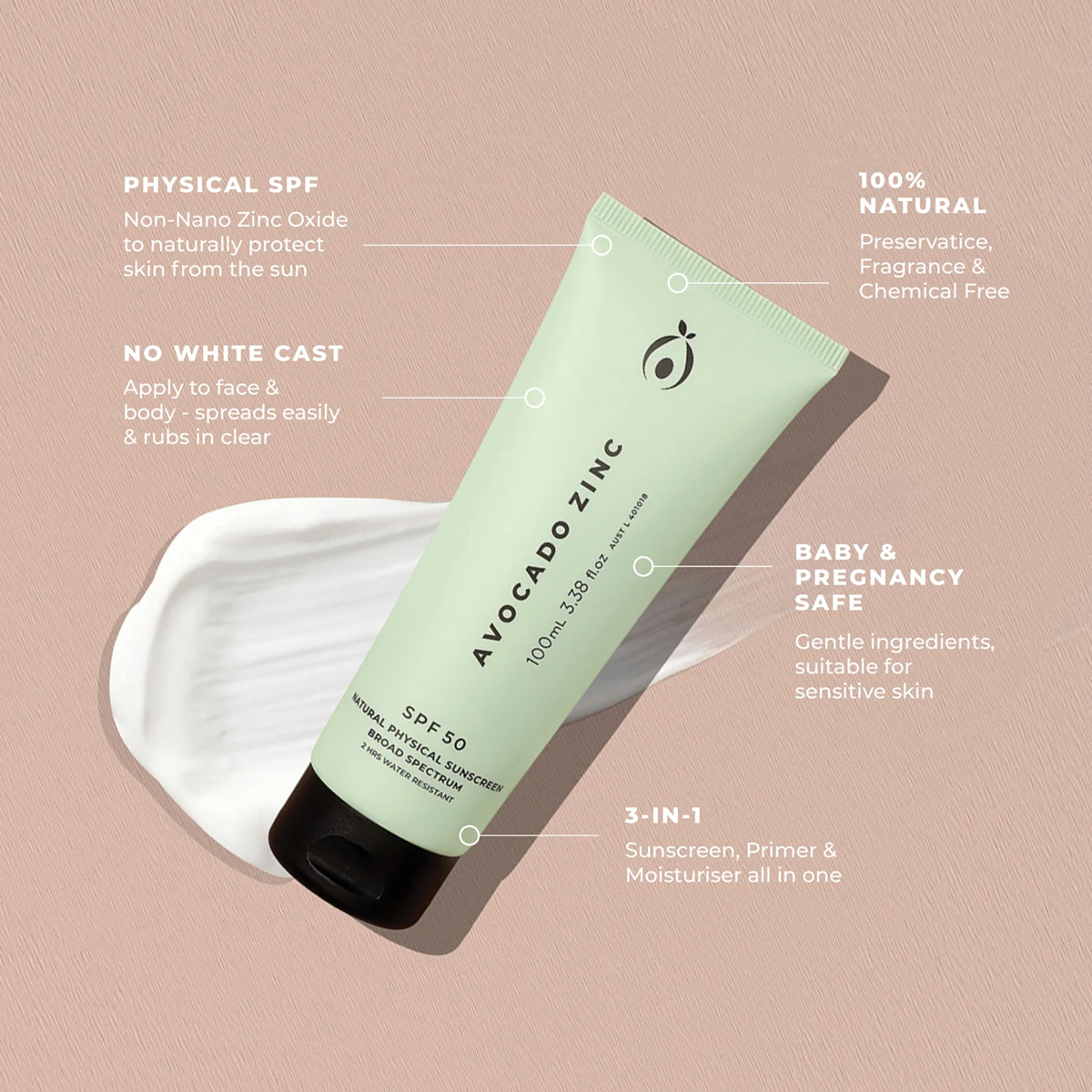 natural SPF avocado zinc
