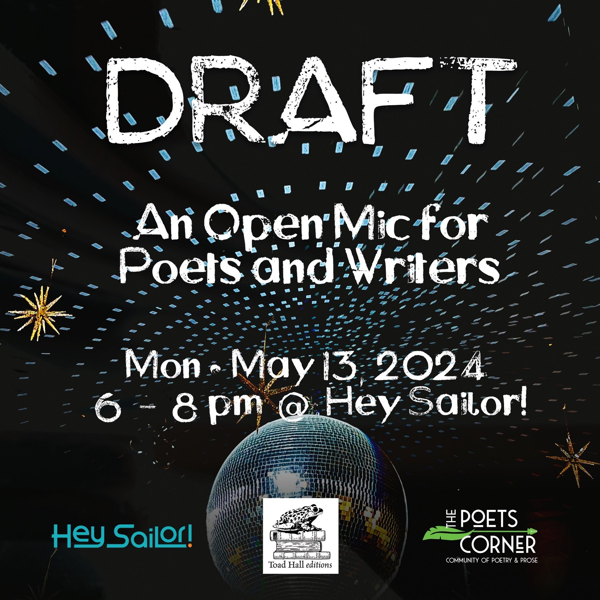 Hey hey hey. It&rsquo;s almost the 2nd Monday again! Bring your works in progress, your poems, your short fiction, your essays, your half-scribbled notes. Join Toad Hall Editions and  @thepoetscornermaine on Monday night March 13 from 6-8pm for Draft