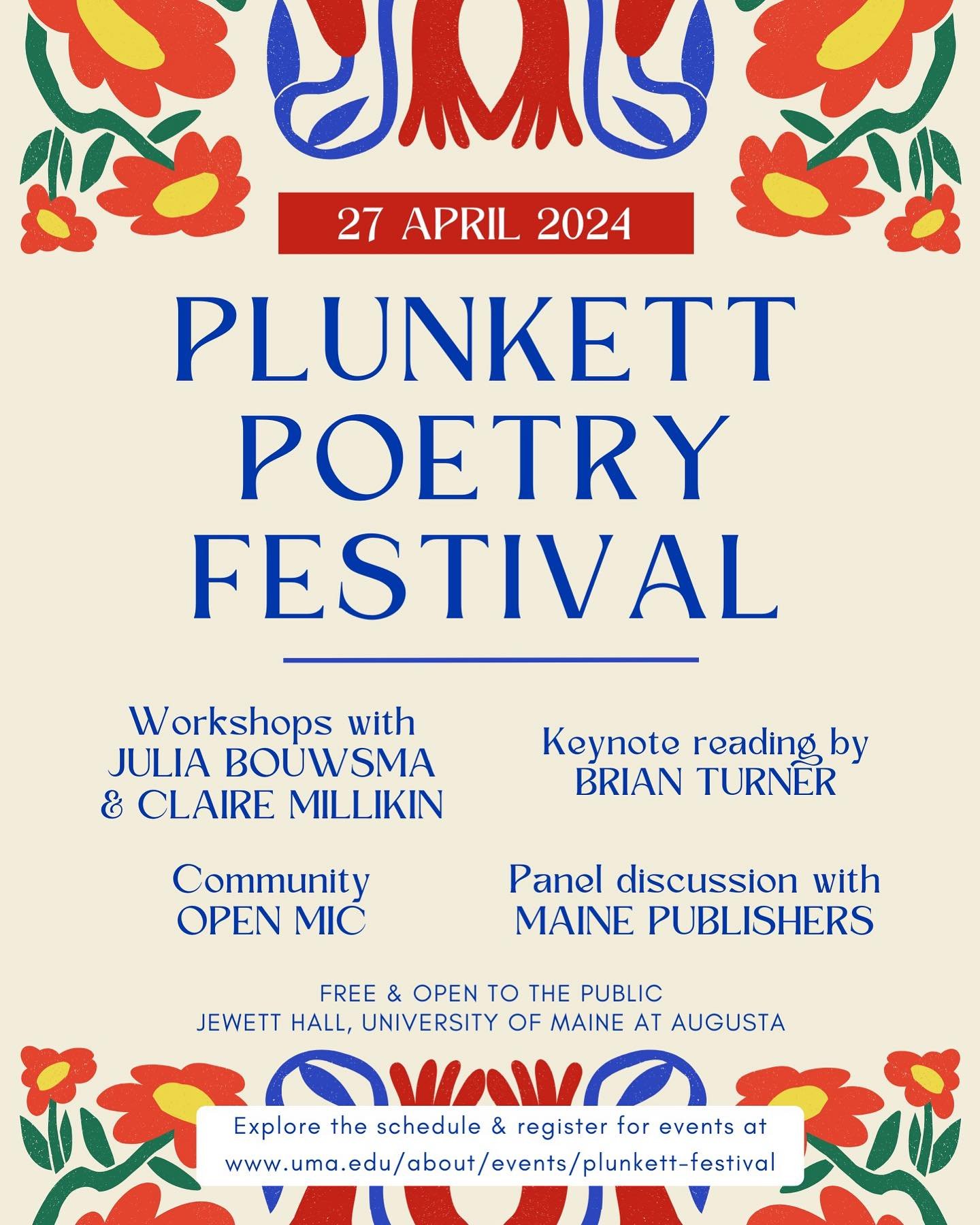Coming this weekend! Our very own Design Director @lizkalloch will be part of a panel discussion with other Maine-based publishers at the Plunkett Poetry Festival, taking place at Jewett Hall at the University of Maine at August campus. Writing works
