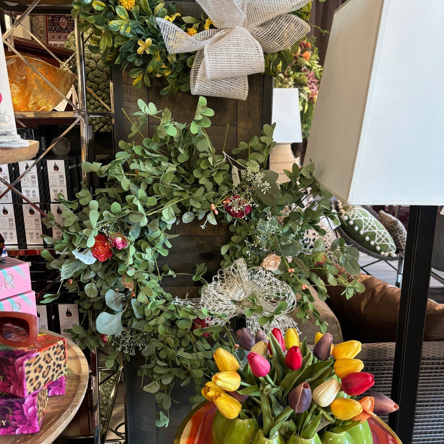 Spring wreaths are available at Studio Ferro. #studioferro #visitmorris #shopmorris #interiordesign #floraldesign
