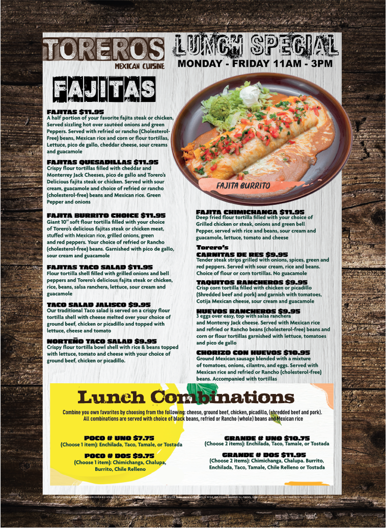 Menus — Torero's Mexican Cuisine
