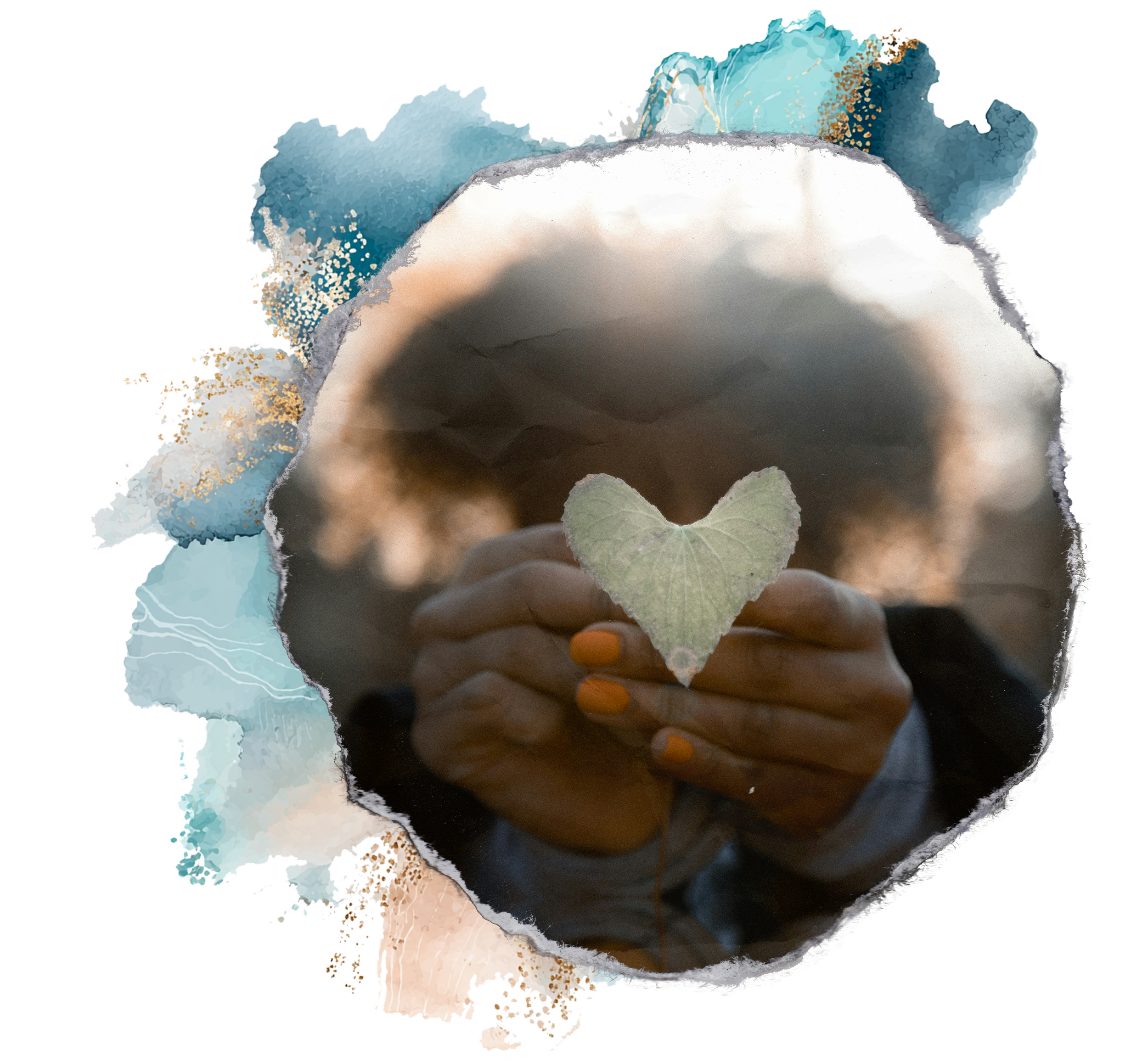 woman holding leaf heart