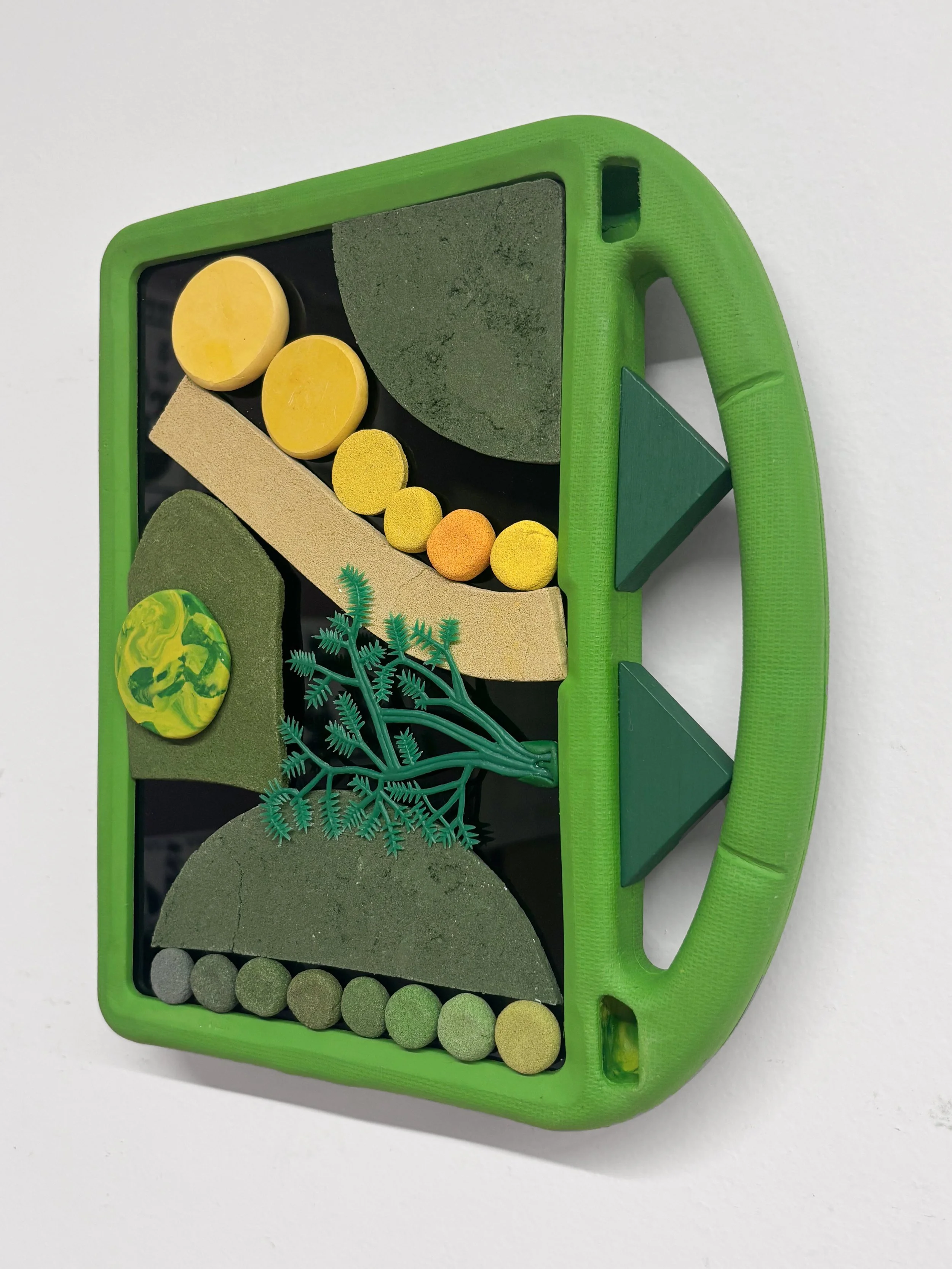 Our Walk (in the woods), 2025 •
Assemblage with found objects, homemade sculpting compound, epoxy clay, adhesives, wood and screws.
• Height: 10.5”, Width: 9.25”, Depth: 1.5”