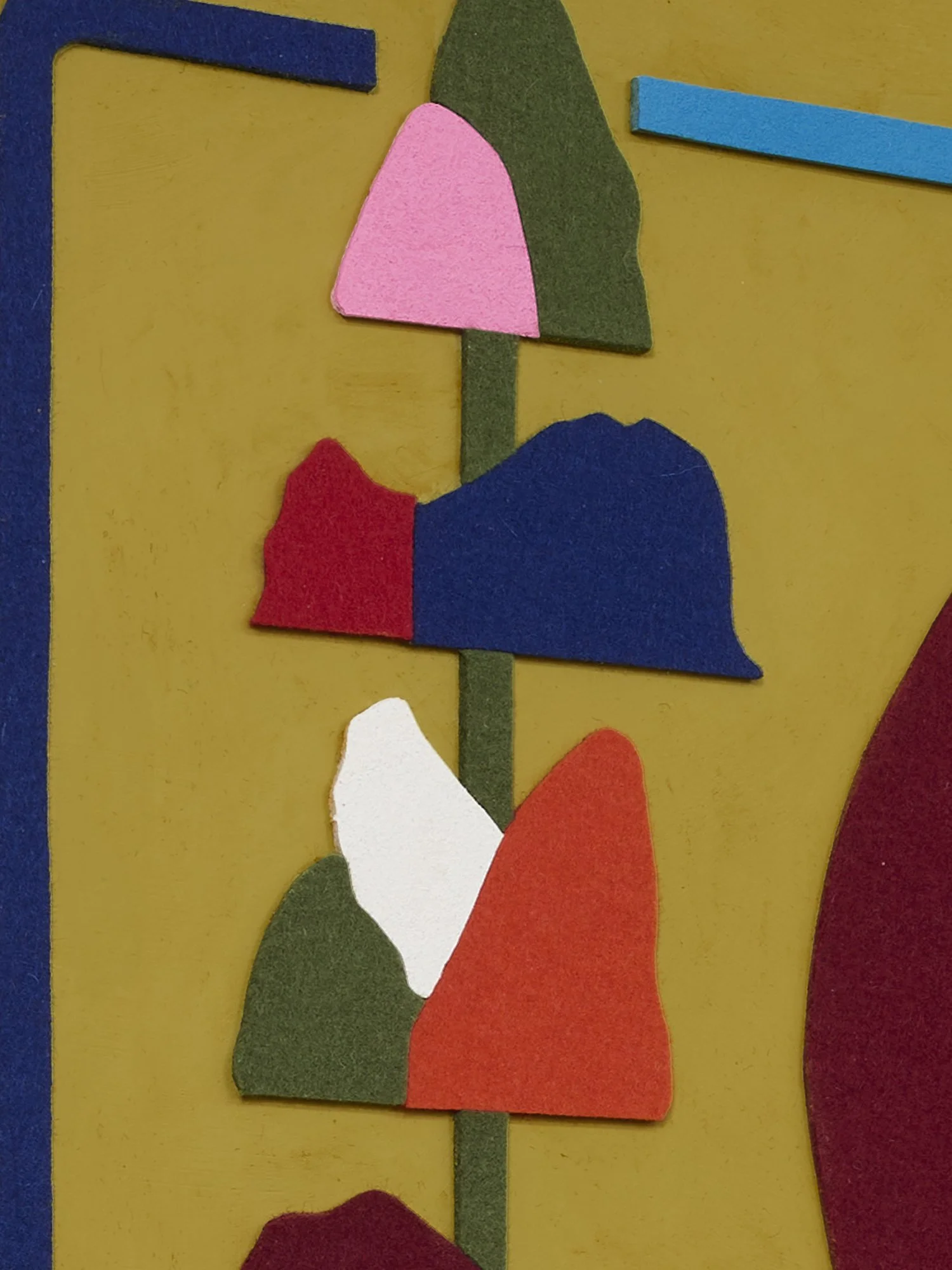 untitled (08.2025), 2025 • Felt, homemade sculpting compound, chalk paint and wax on panel • Height: 28”, Width: 22”