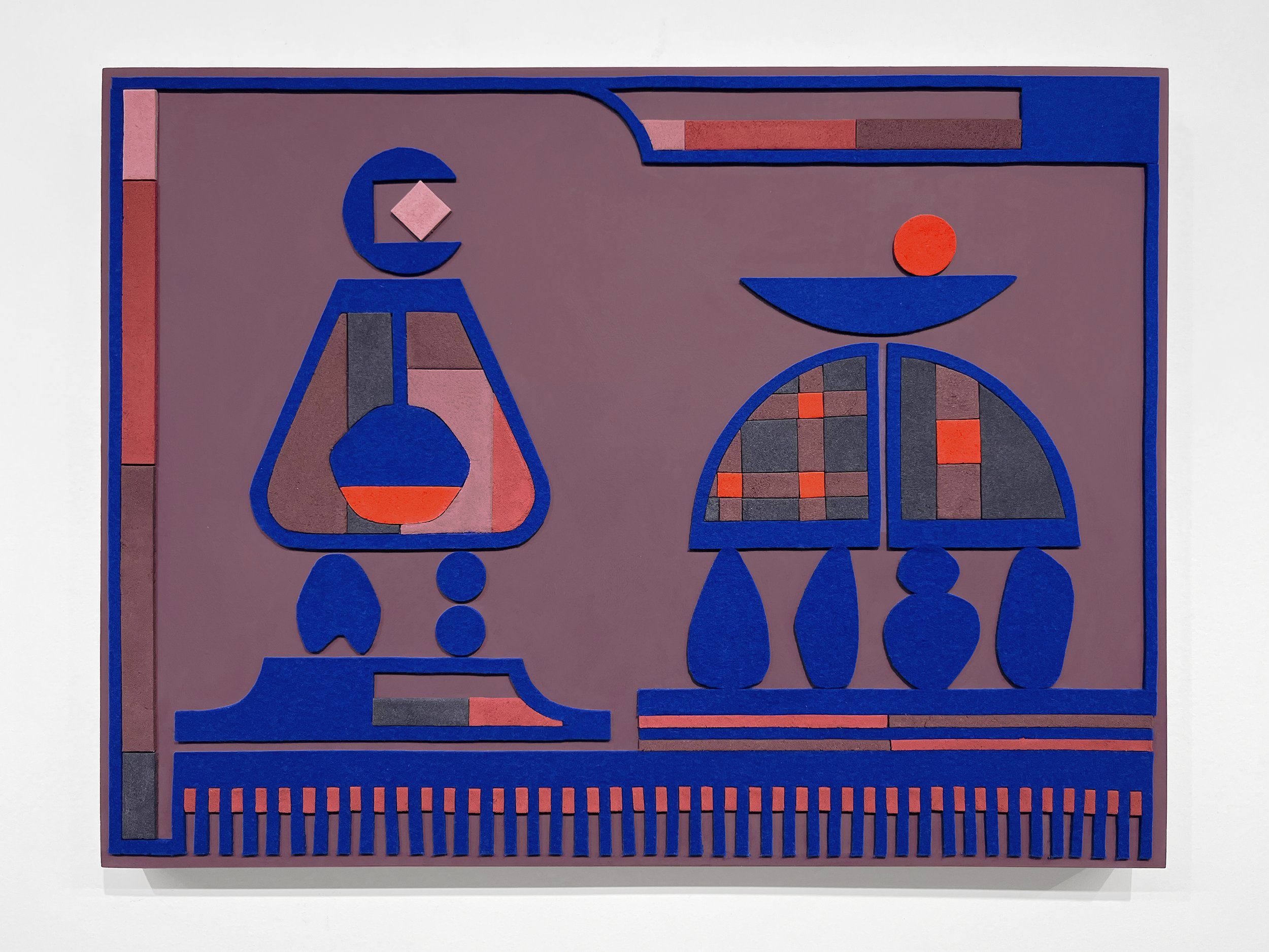untitled (012.2024), 2024 • Felt, homemade sculpting compound, chalk paint and wax on panel • Height: 18”, Width: 24”