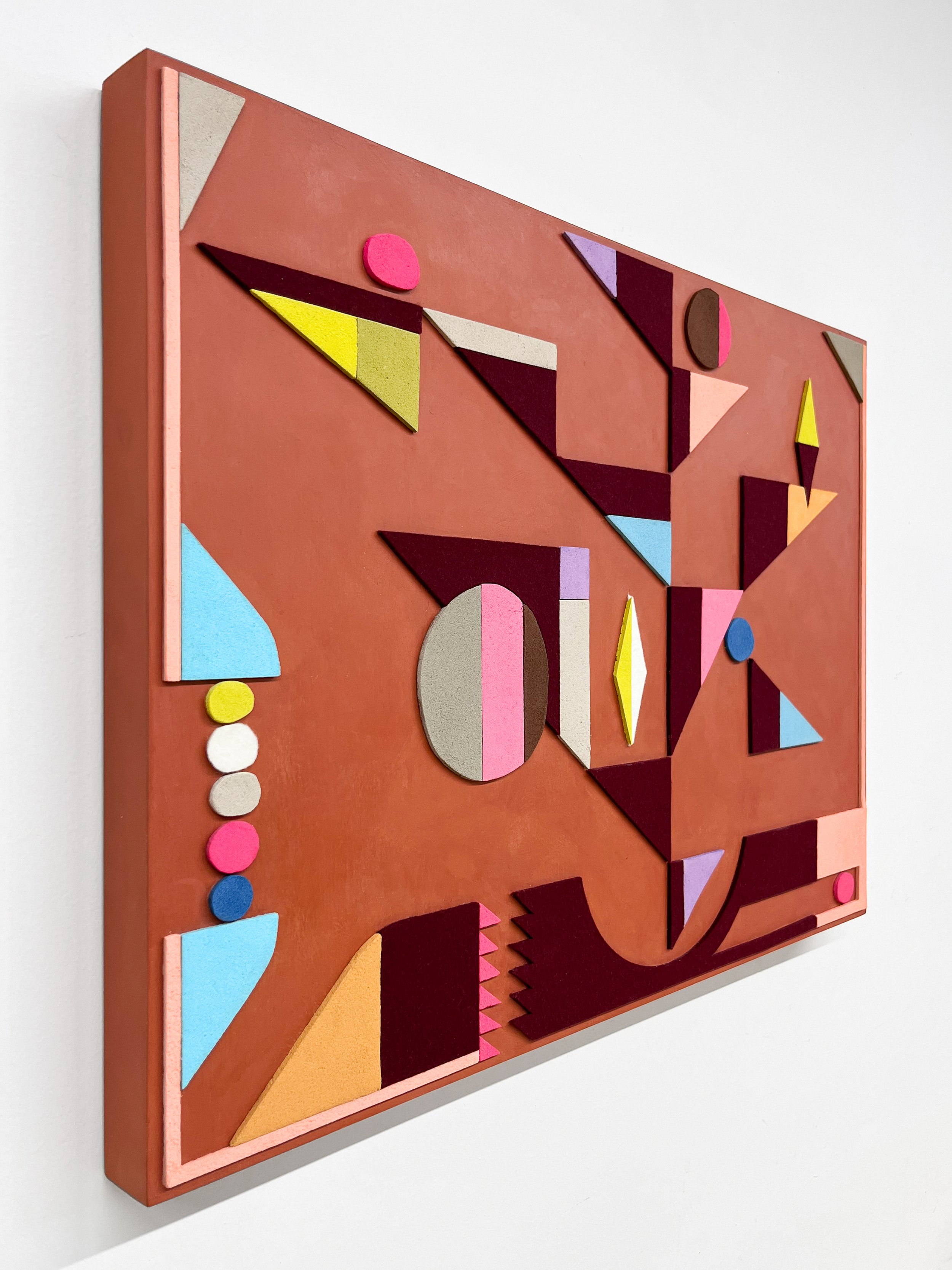 untitled (01.2025), 2025 • Felt, homemade sculpting compound, chalk paint and wax on panel • Height: 18”, Width: 24”