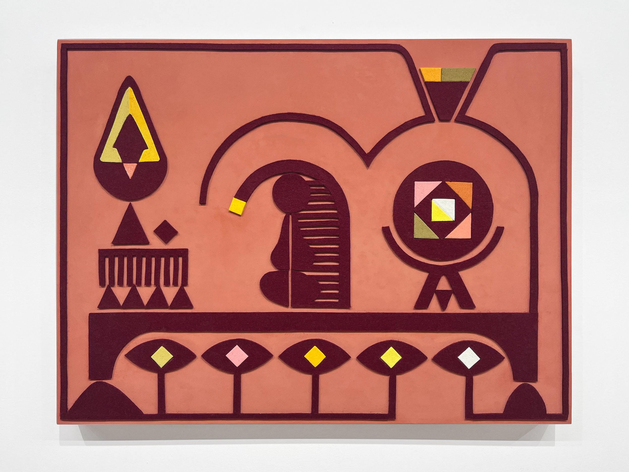 untitled (010.2024), 2024 • Felt, homemade sculpting compound, chalk paint and wax on panel • Height: 18”, Width: 24”