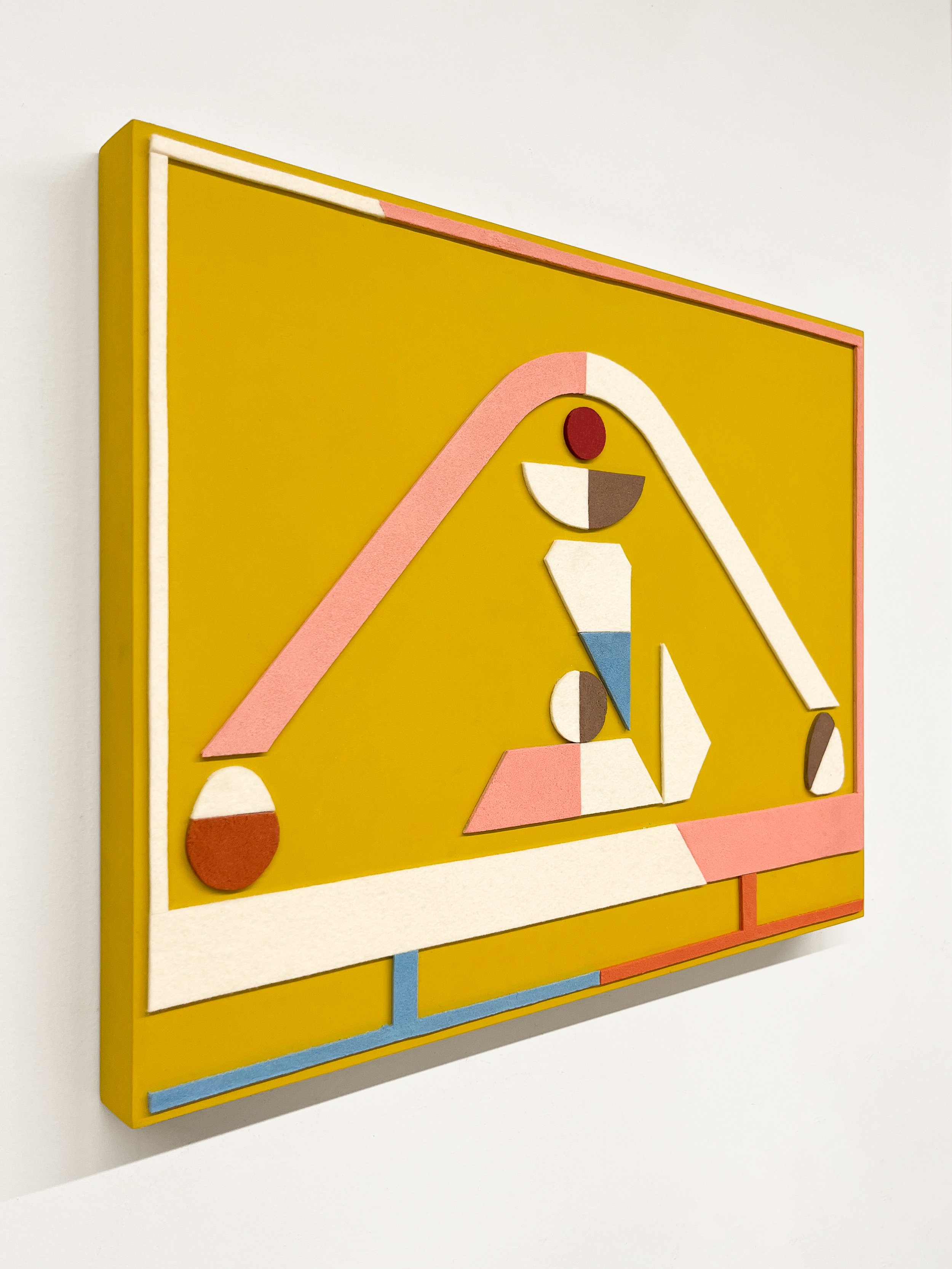 Wise Cobra, 2024 • Felt, homemade sculpting compound, chalk paint and wax on panel • Height: 16”, Width: 20”