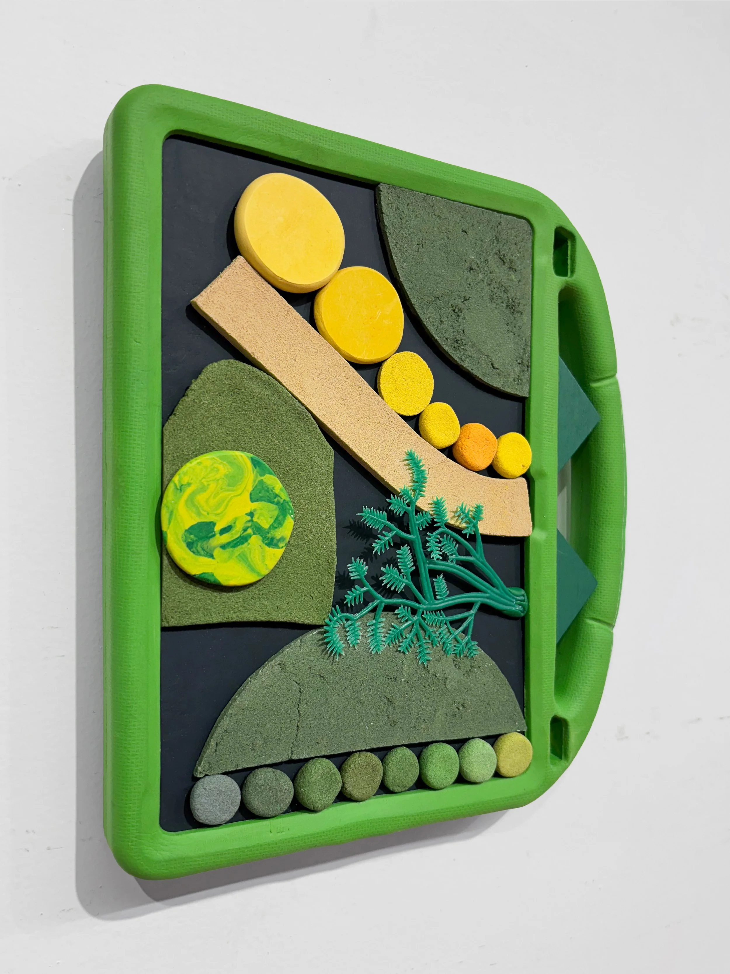 Our Walk (in the woods), 2025 •
Assemblage with found objects, homemade sculpting compound, epoxy clay, chalk paint, wax, adhesives, wood and screws.
• Height: 10.5”, Width: 9.25”, Depth: 1.5”
