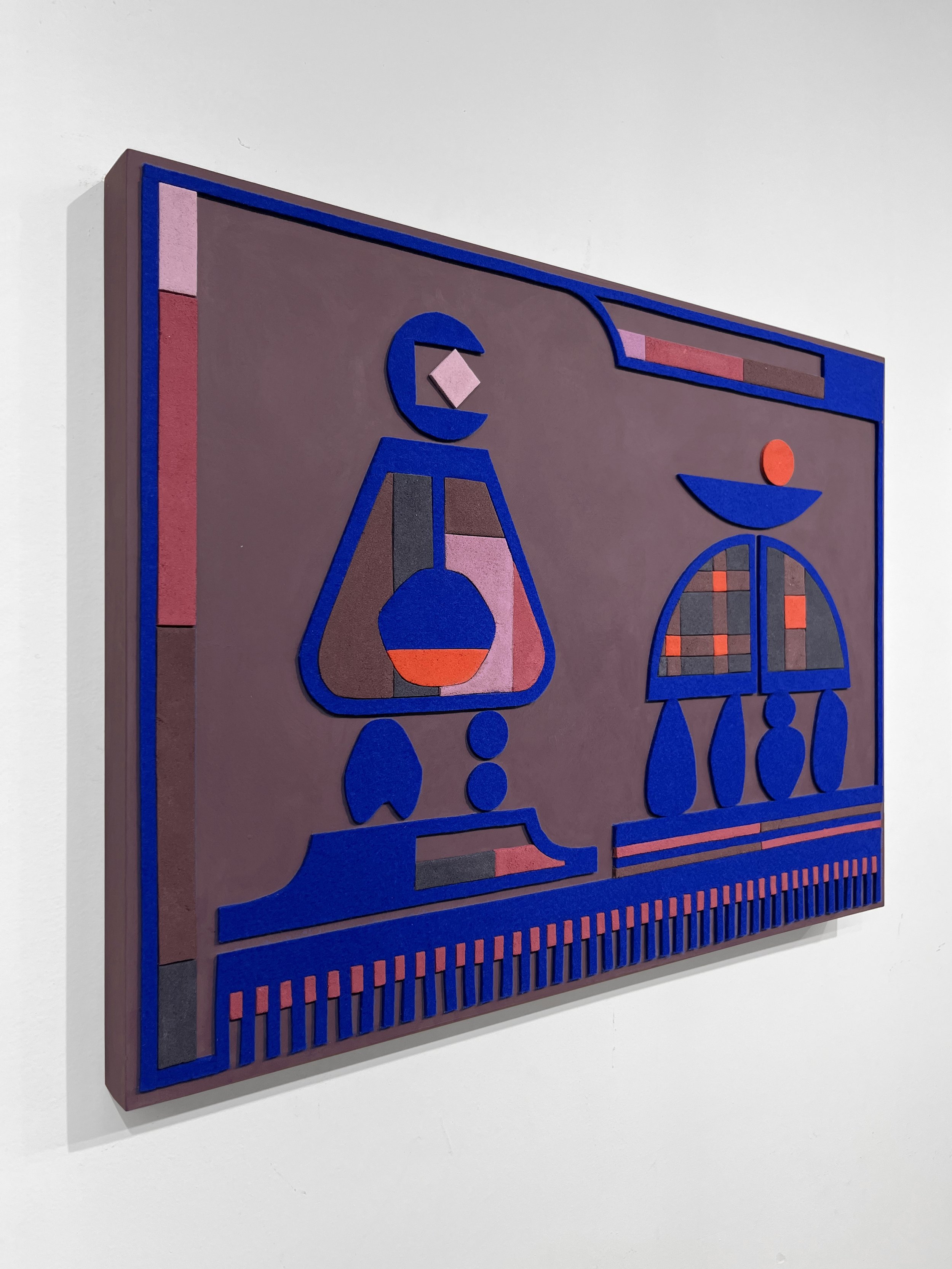 untitled (012.2024), 2024 • Felt, homemade sculpting compound, chalk paint and wax on panel • Height: 18”, Width: 24”