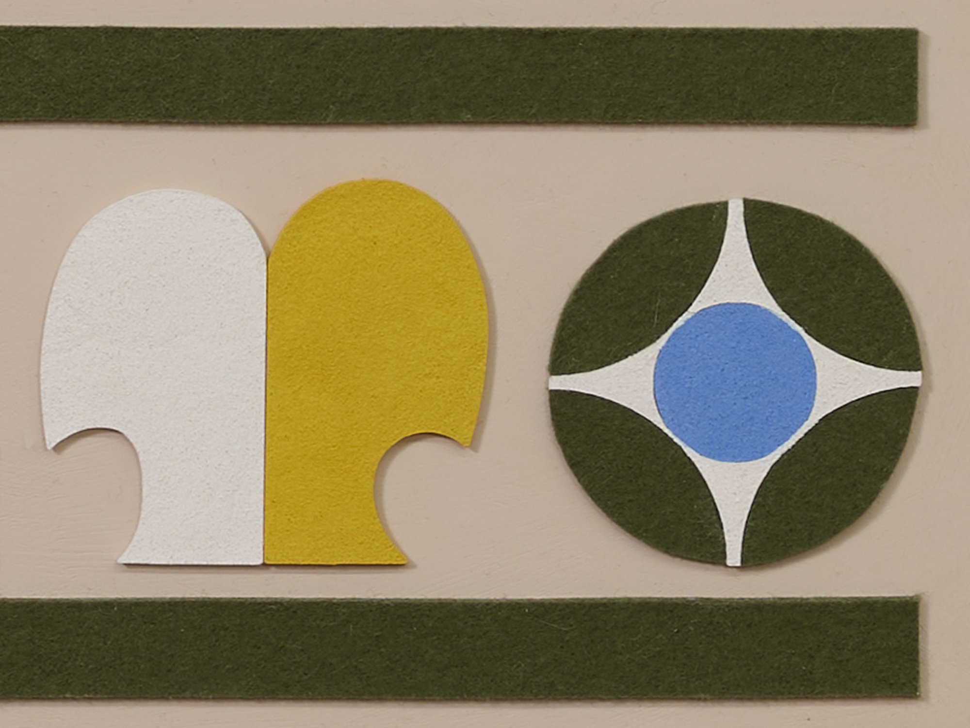 untitled (09.2025), 2025 • Felt, homemade sculpting compound, chalk paint and wax on panel • Height: 28”, Width: 22”