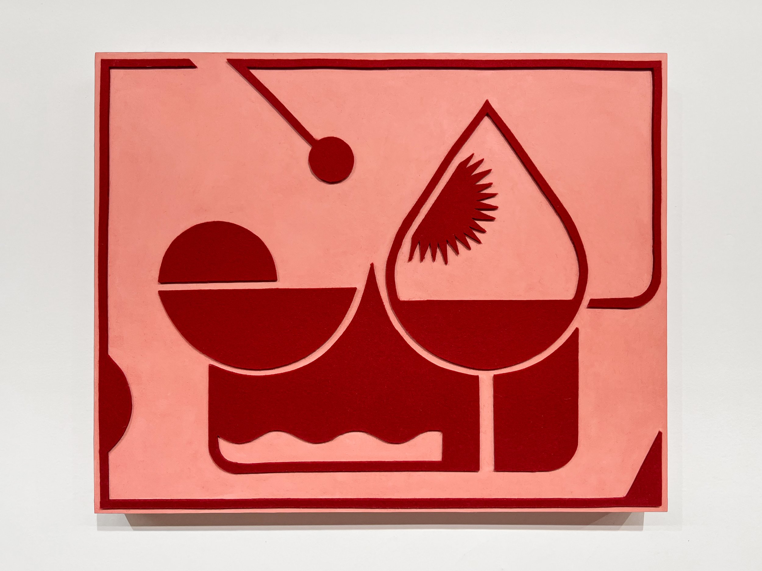 untitled (003.2024), 2024 • Felt, homemade sculpting compound, chalk paint and wax on panel • Height: 16”, Width: 20”