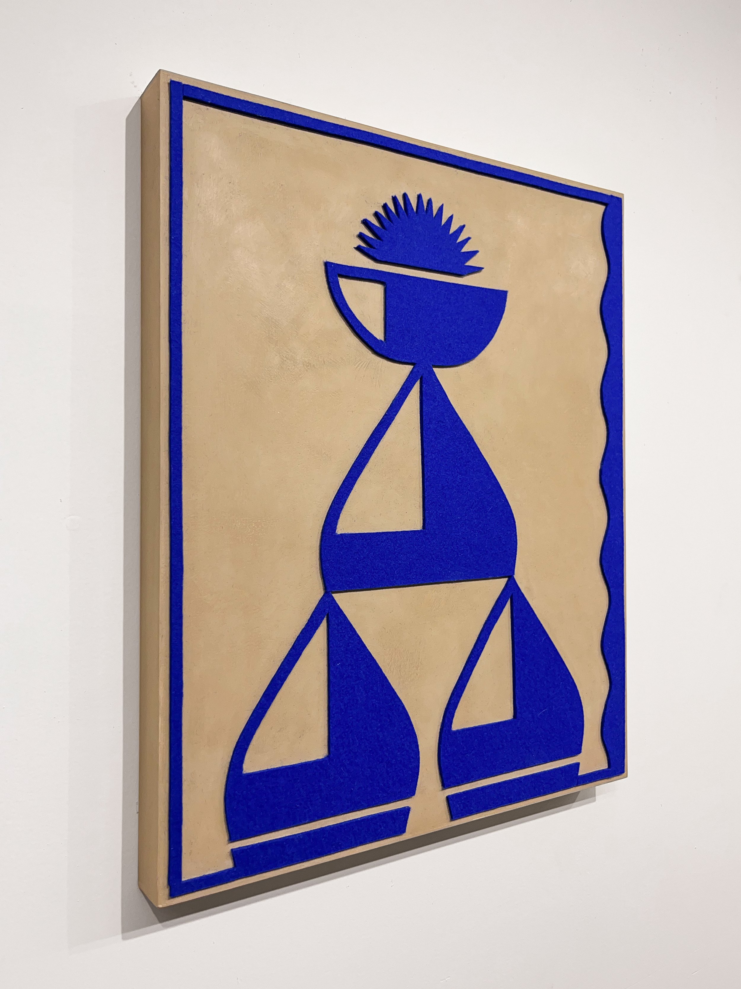 "Goddess", 2024 • Felt, homemade sculpting compound, chalk paint and wax on panel • Height: 20”, Width: 16”