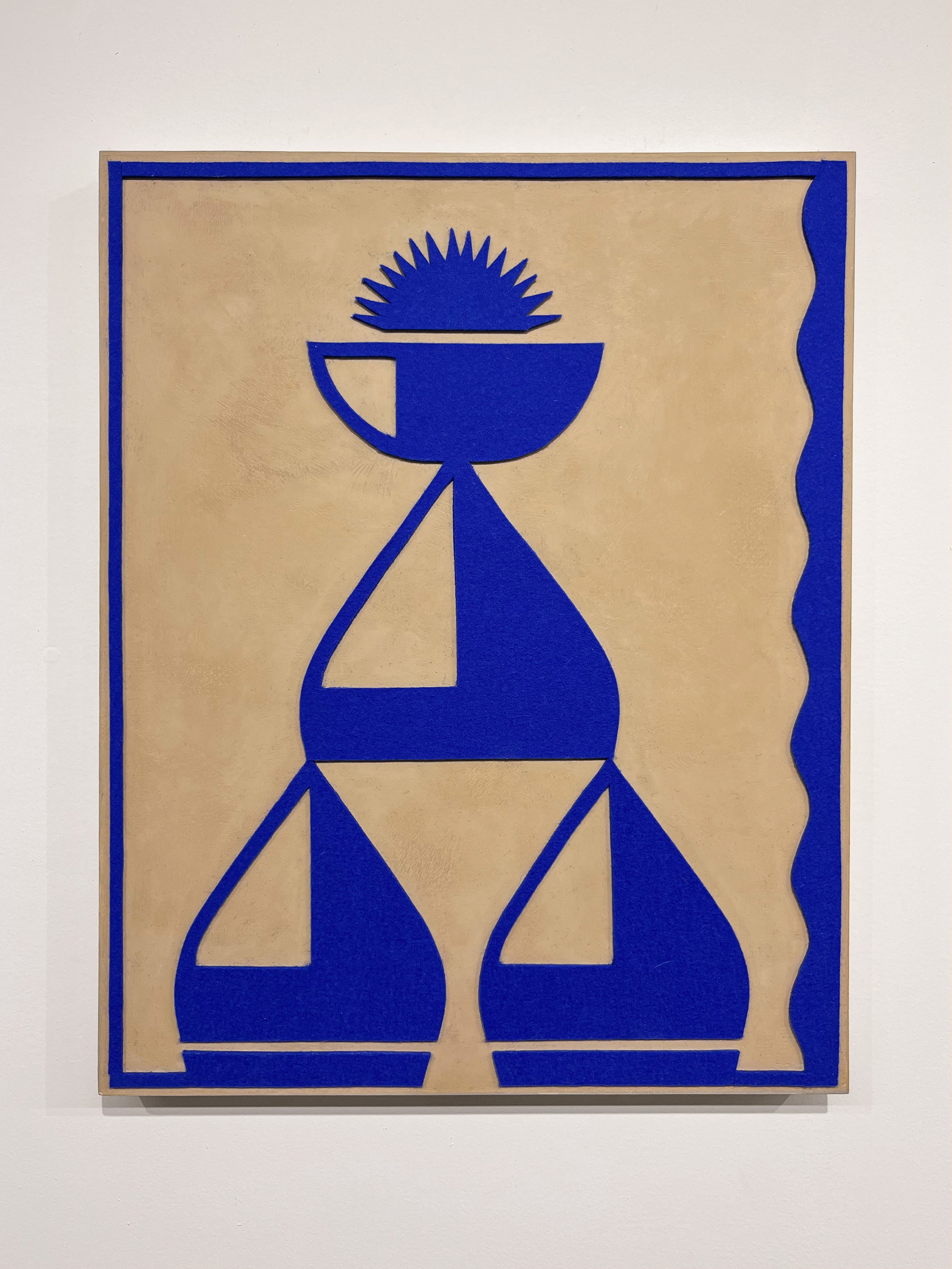 "Goddess", 2024 • Felt, homemade sculpting compound, chalk paint and wax on panel • Height: 20”, Width: 16”