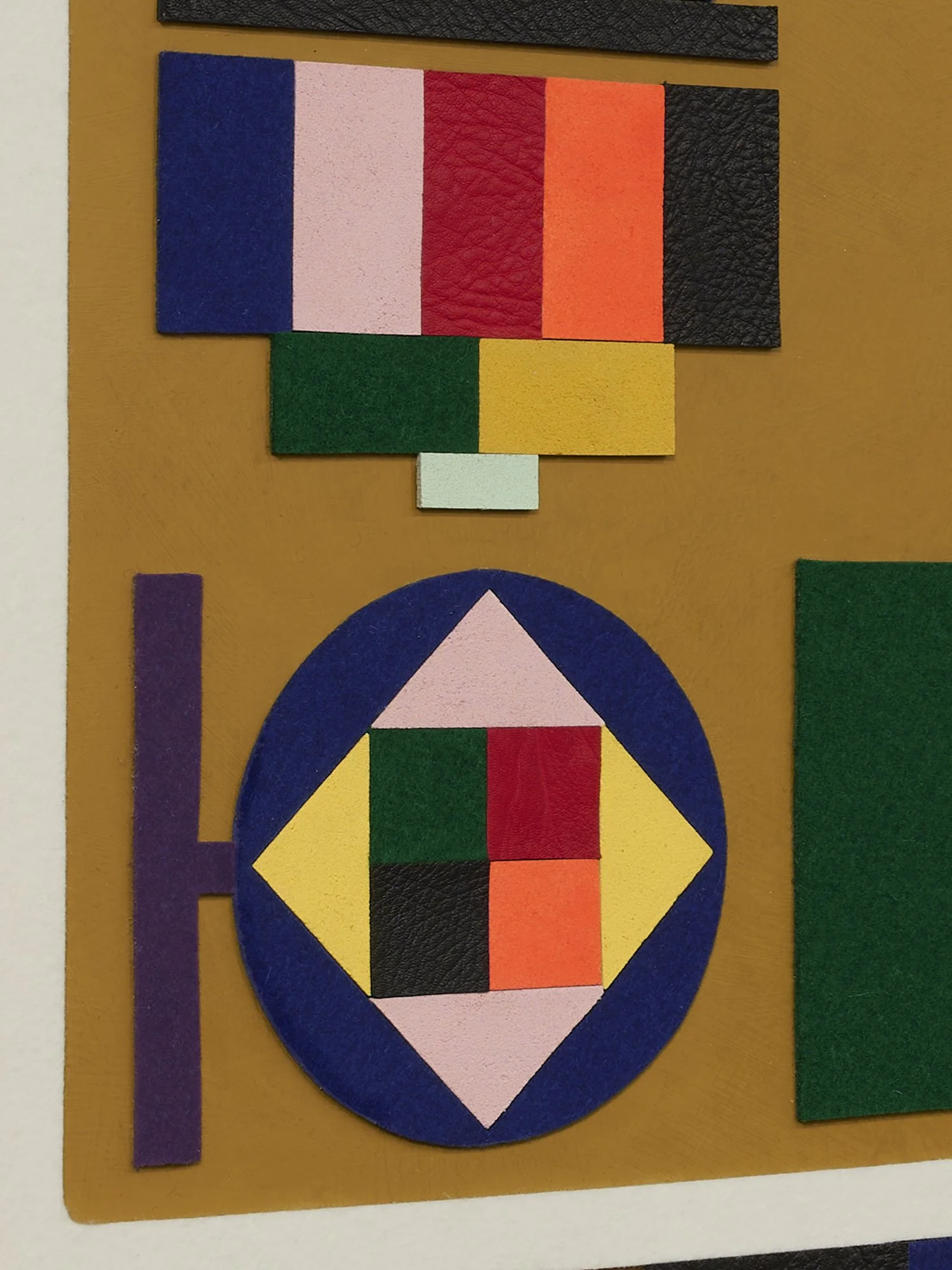 untitled (002.2026), 2026 • Felt, leather, homemade sculpting compound, chalk paint and wax on panel • Height: 30”, Width: 24”