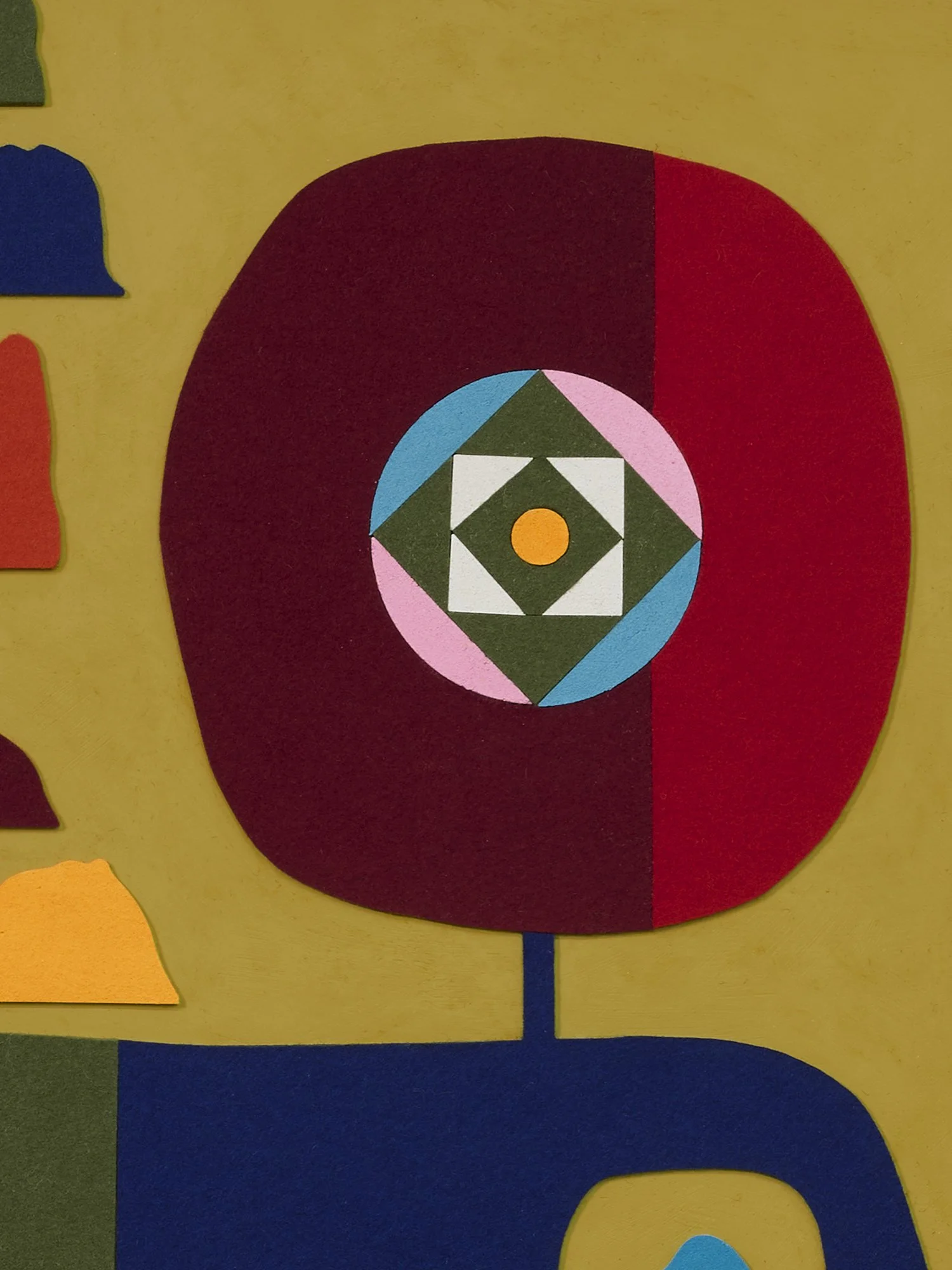 untitled (08.2025), 2025 • Felt, homemade sculpting compound, chalk paint and wax on panel • Height: 28”, Width: 22”